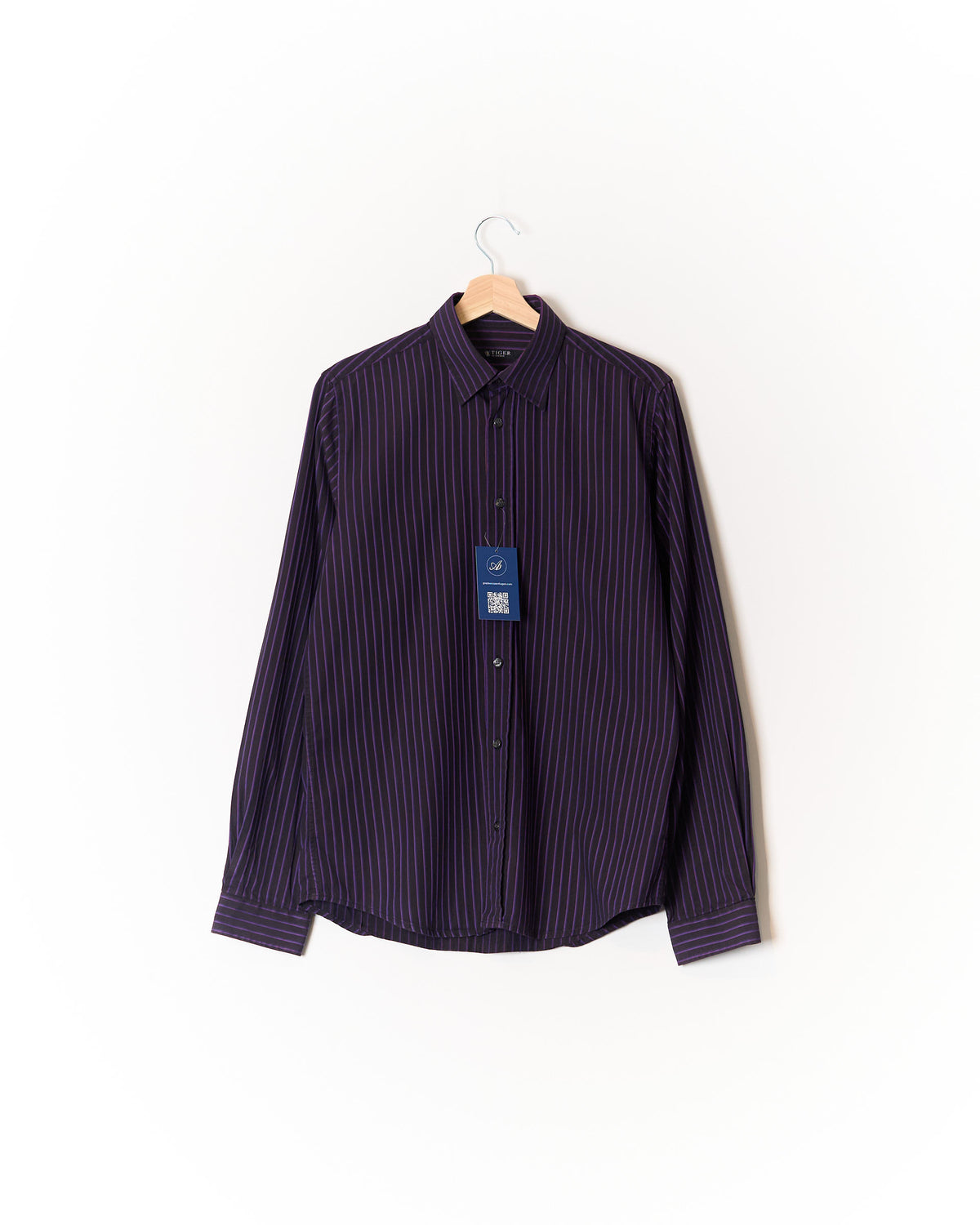 Tiger of Sweden Black and Purple Striped Franz Cotton Shirt