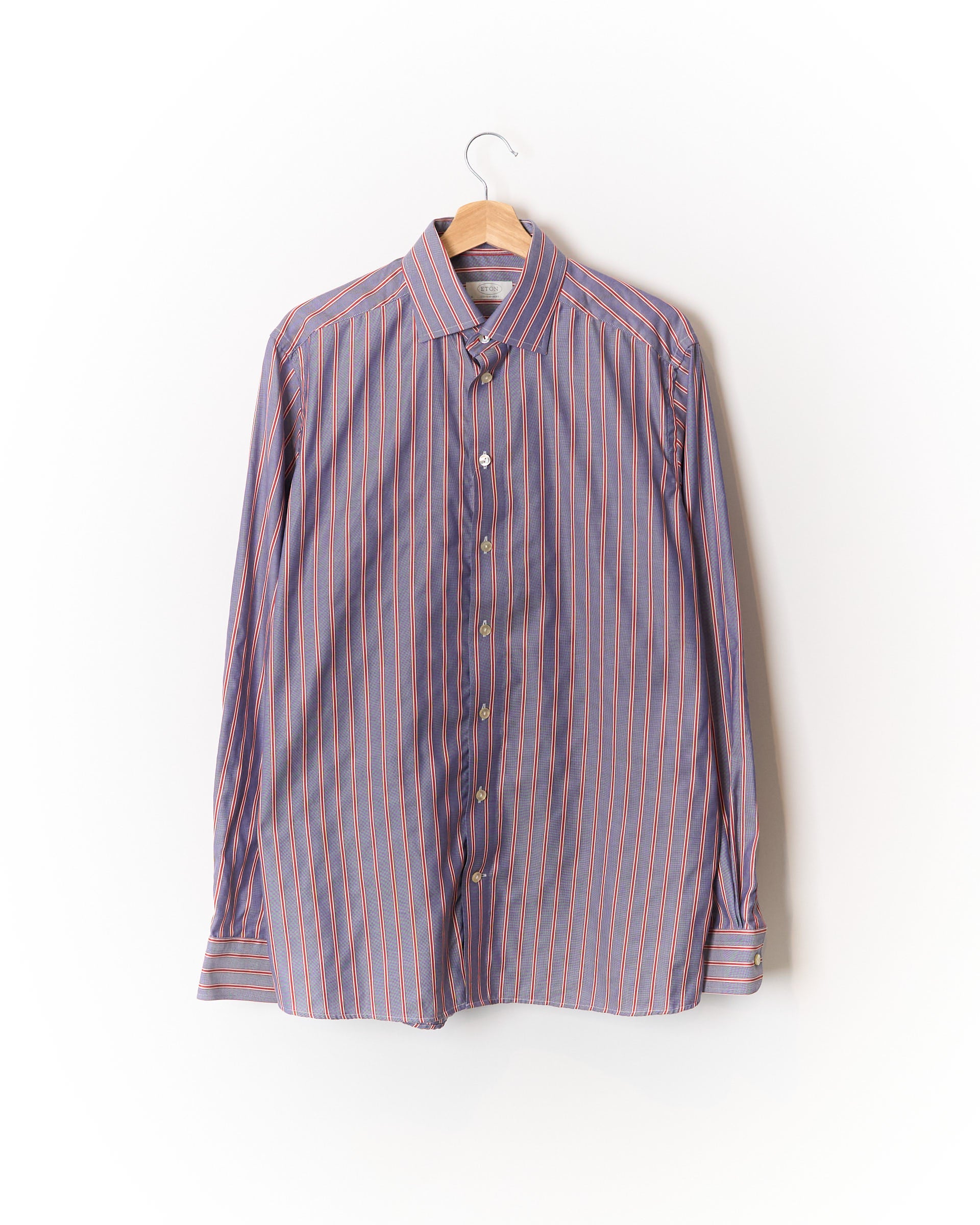 Eton Blue and Red Striped Contemporary Cotton Shirt