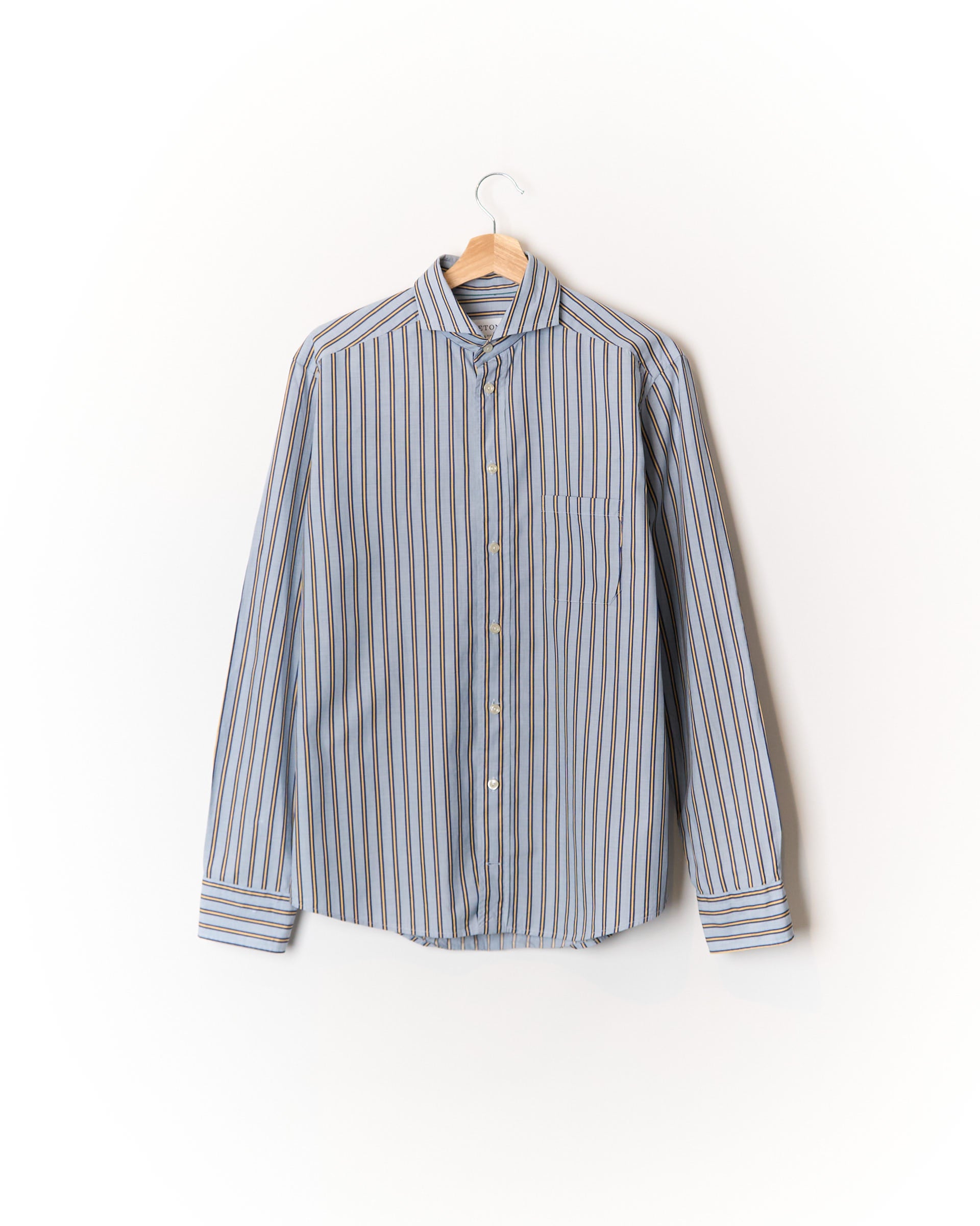 Eton Light Blue, Navy and Yellow Striped Slim Cotton Shirt