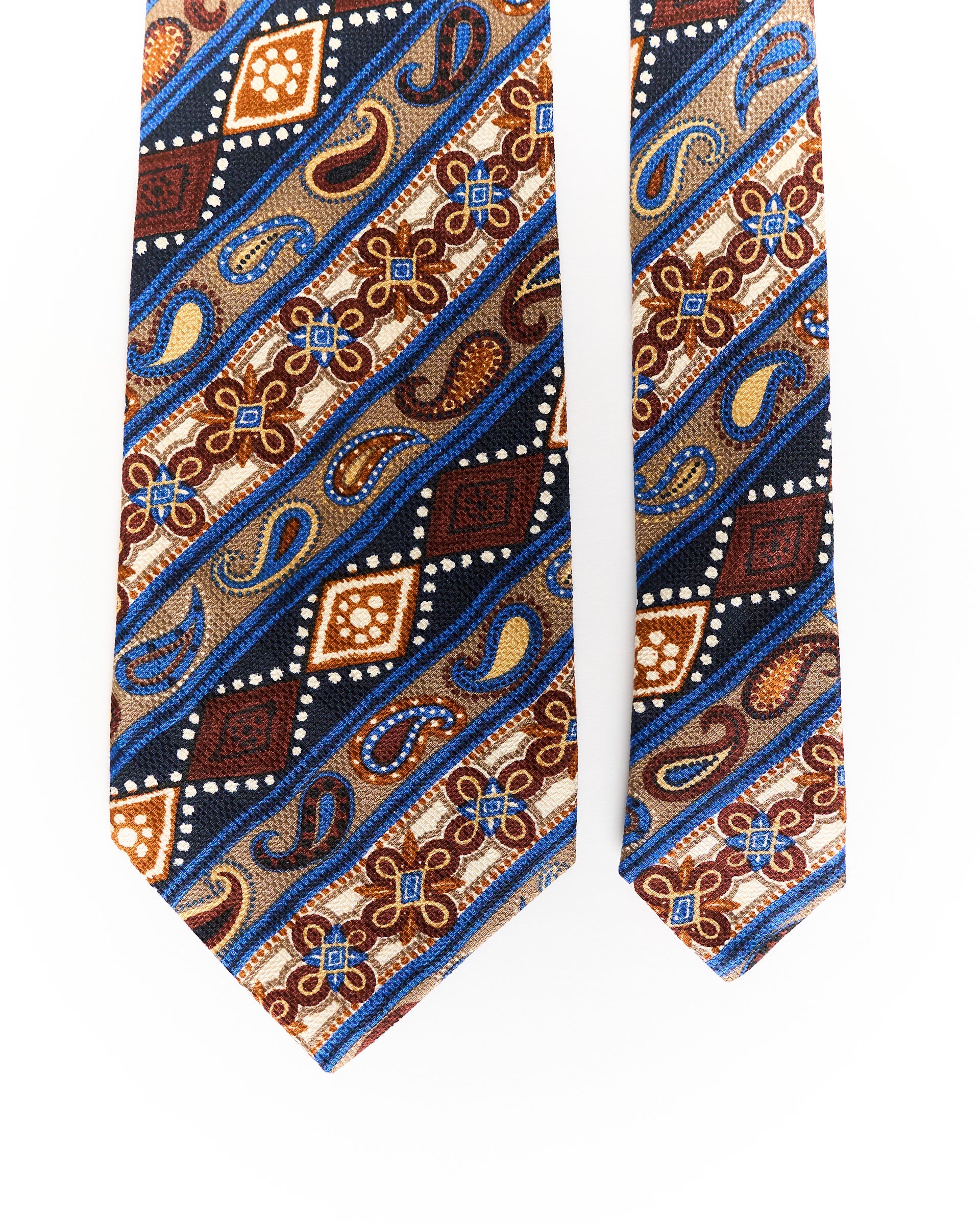 Kenzo Blue and Brown Striped Paisley Silk Tie