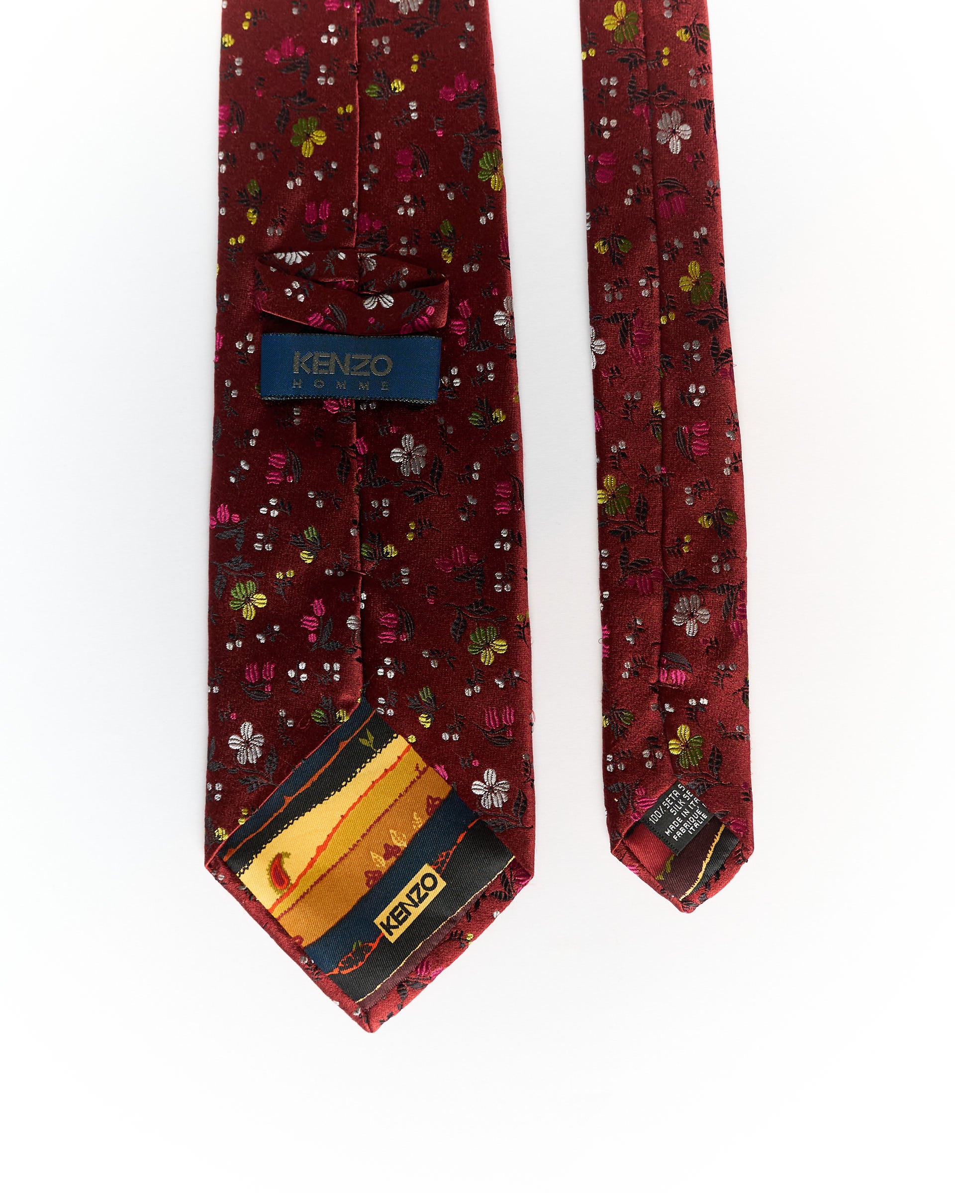 Kenzo Homme Red Flower Print Silk Tie
