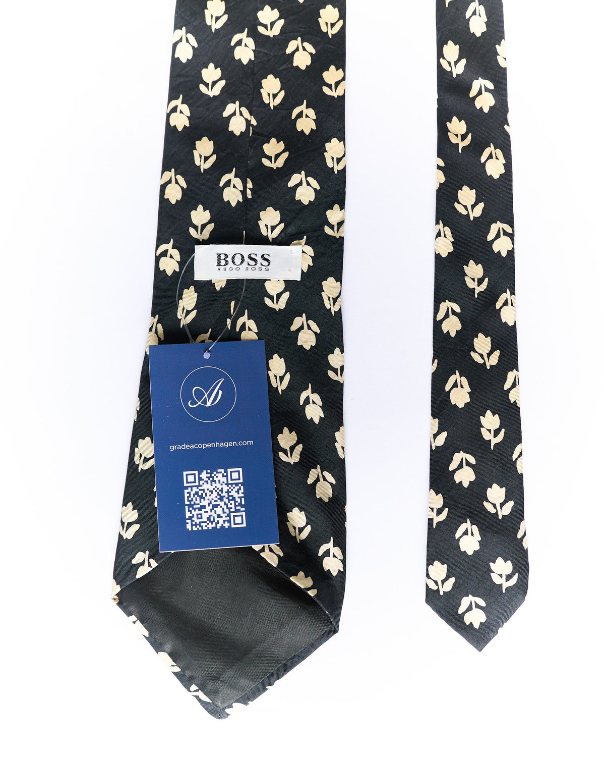 Hugo Boss Black and Beige Flower Print Silk Tie