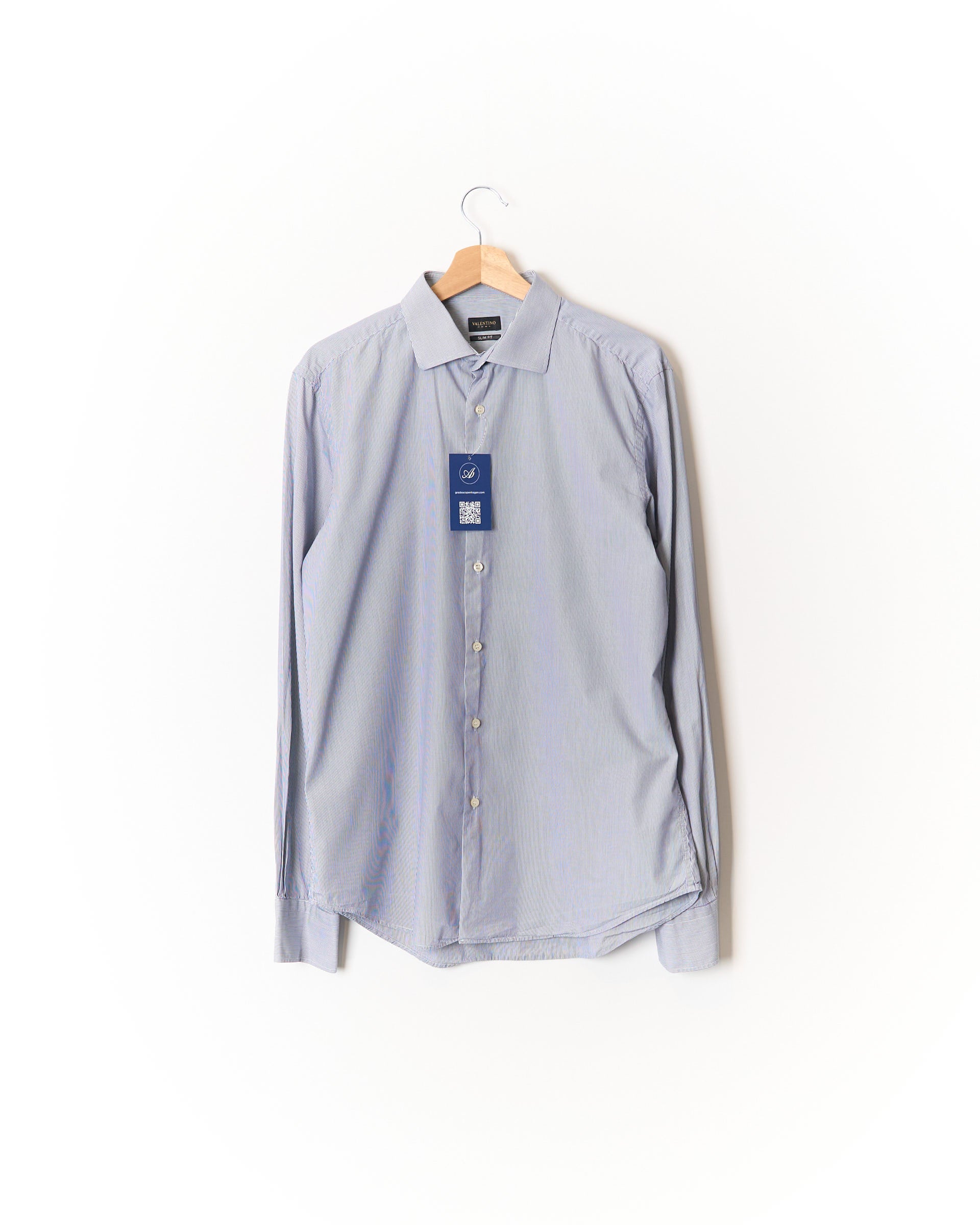 Valentino Roma Blue and White Striped Slim Fit Shirt