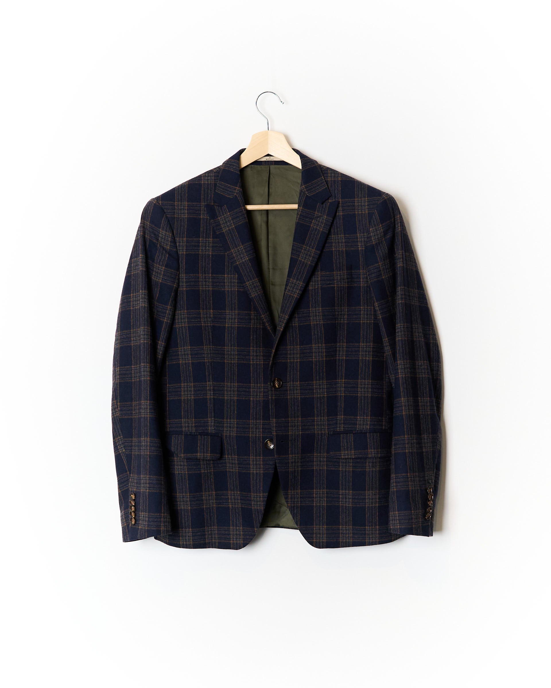 Bertoni Navy and Orange Checkered Wool Vest and Suit