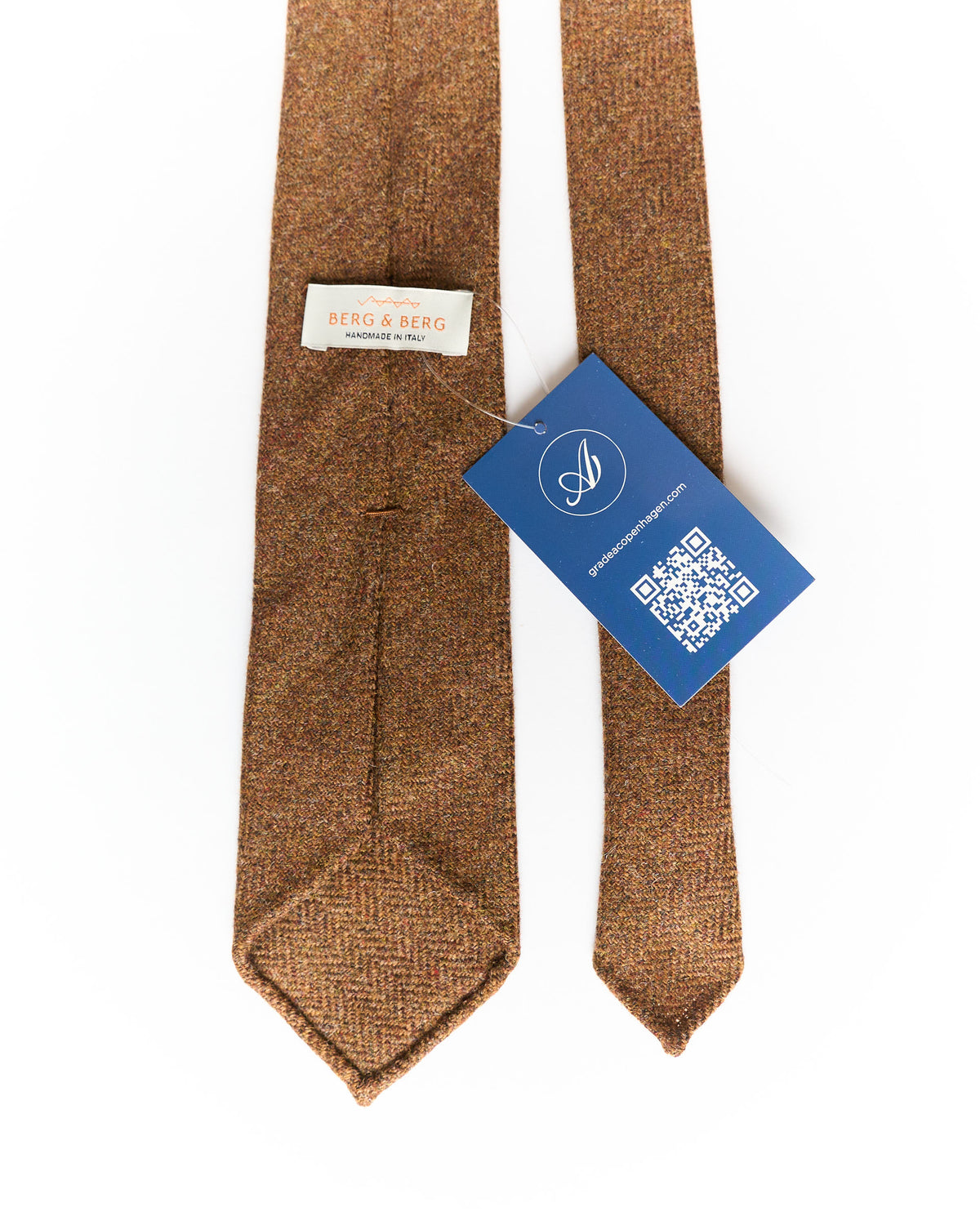 Berg & Berg Brown Herringbone Hand Made Wool Tie
