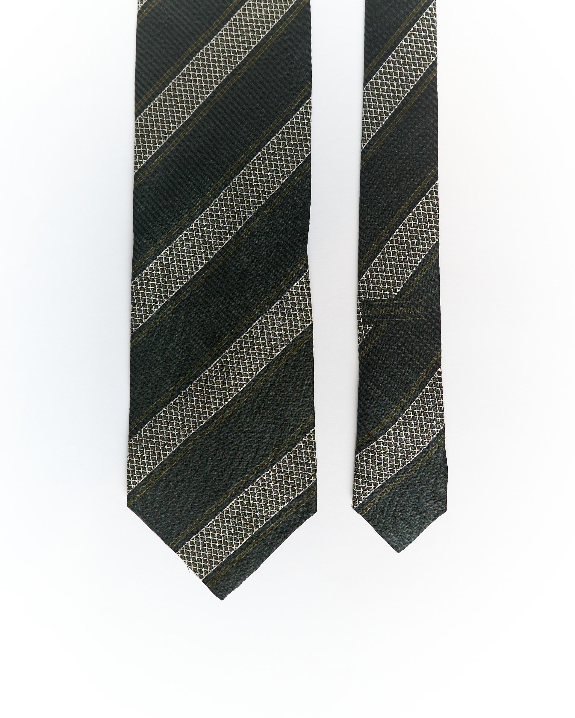 Giorgio Armani Dark Green and Grey Striped Silk Tie