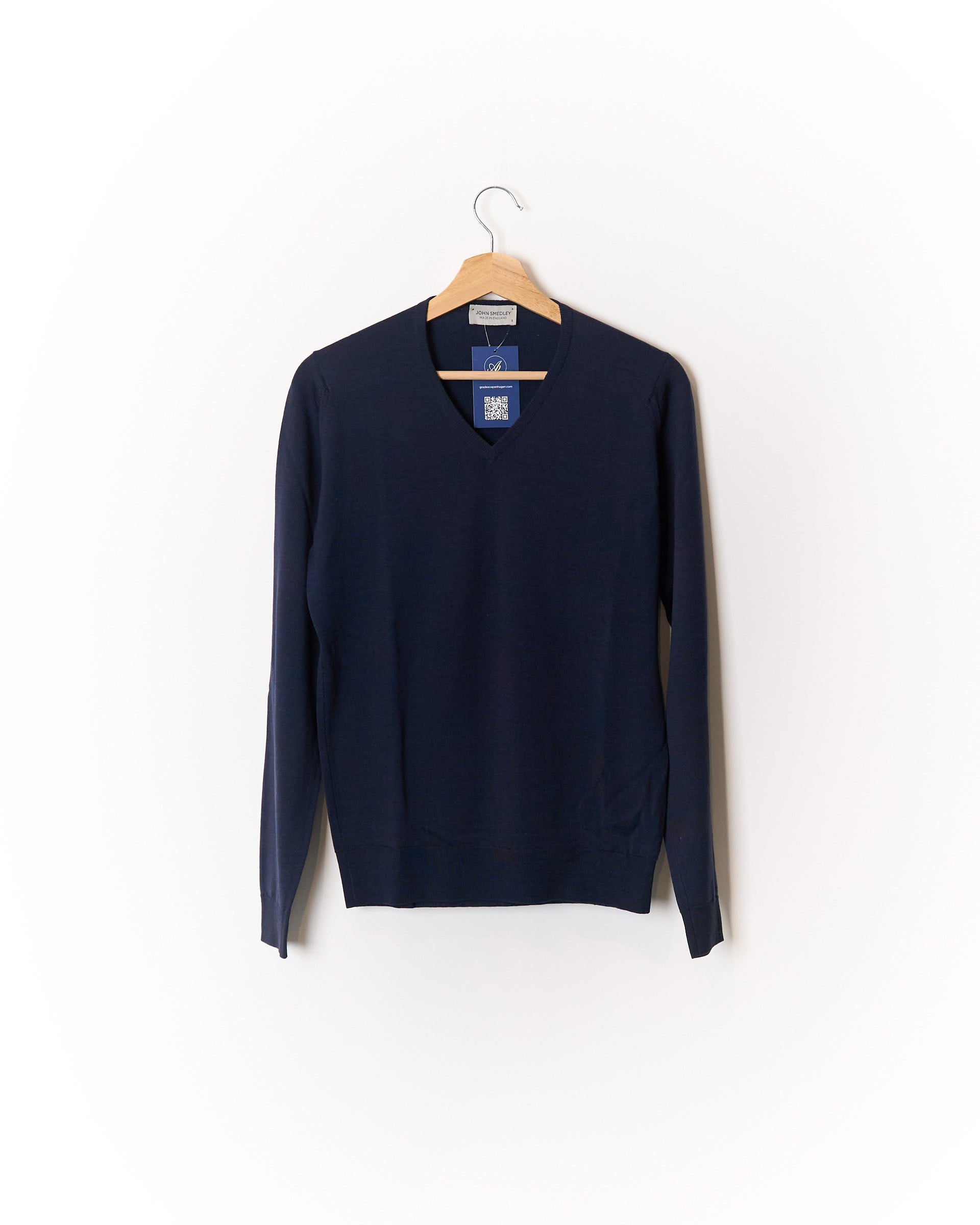 John Smedley Navy Virgin Wool V-Neck Knit