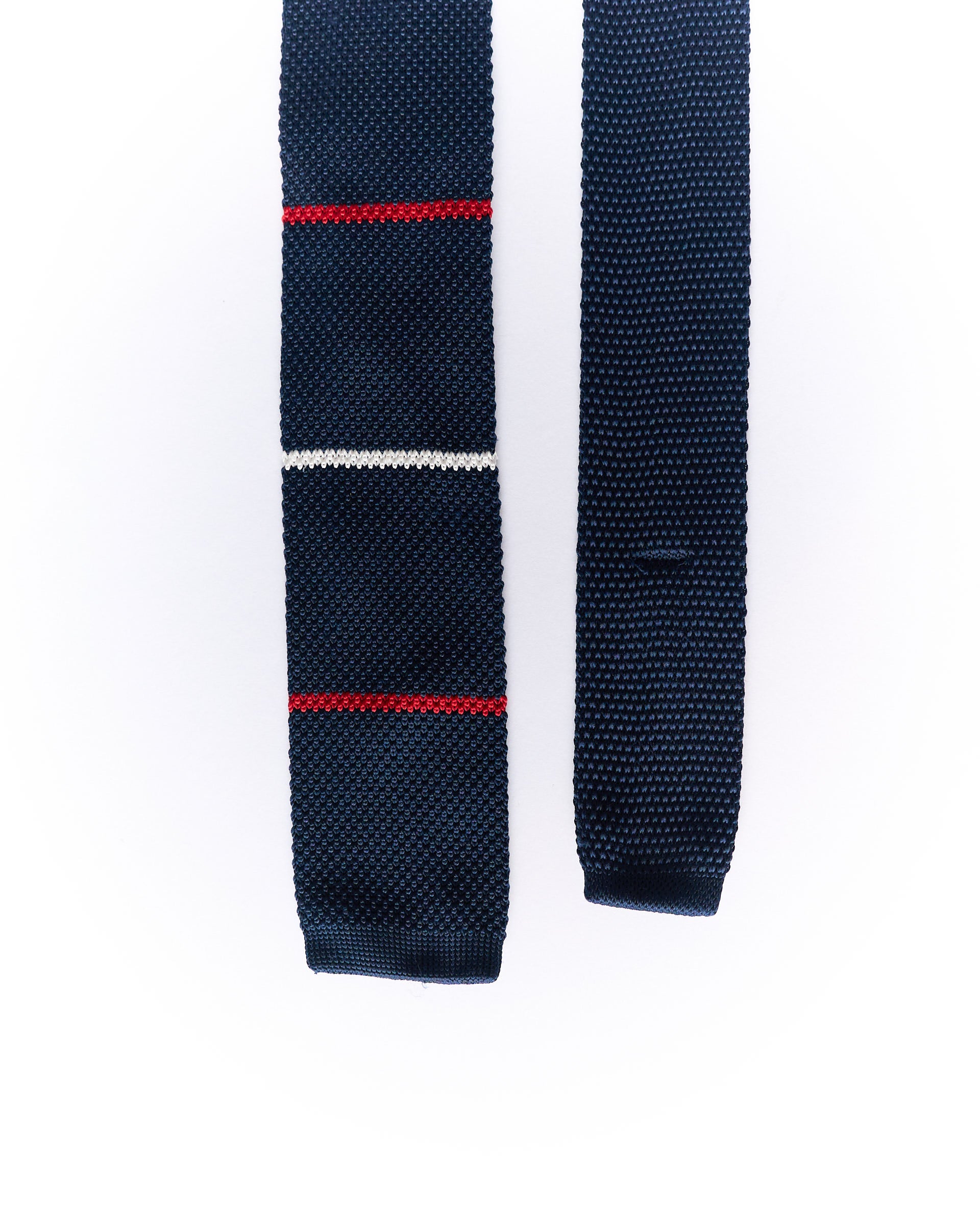 An Ivy Navy, Red and White Striped Hand Made Knit Tie
