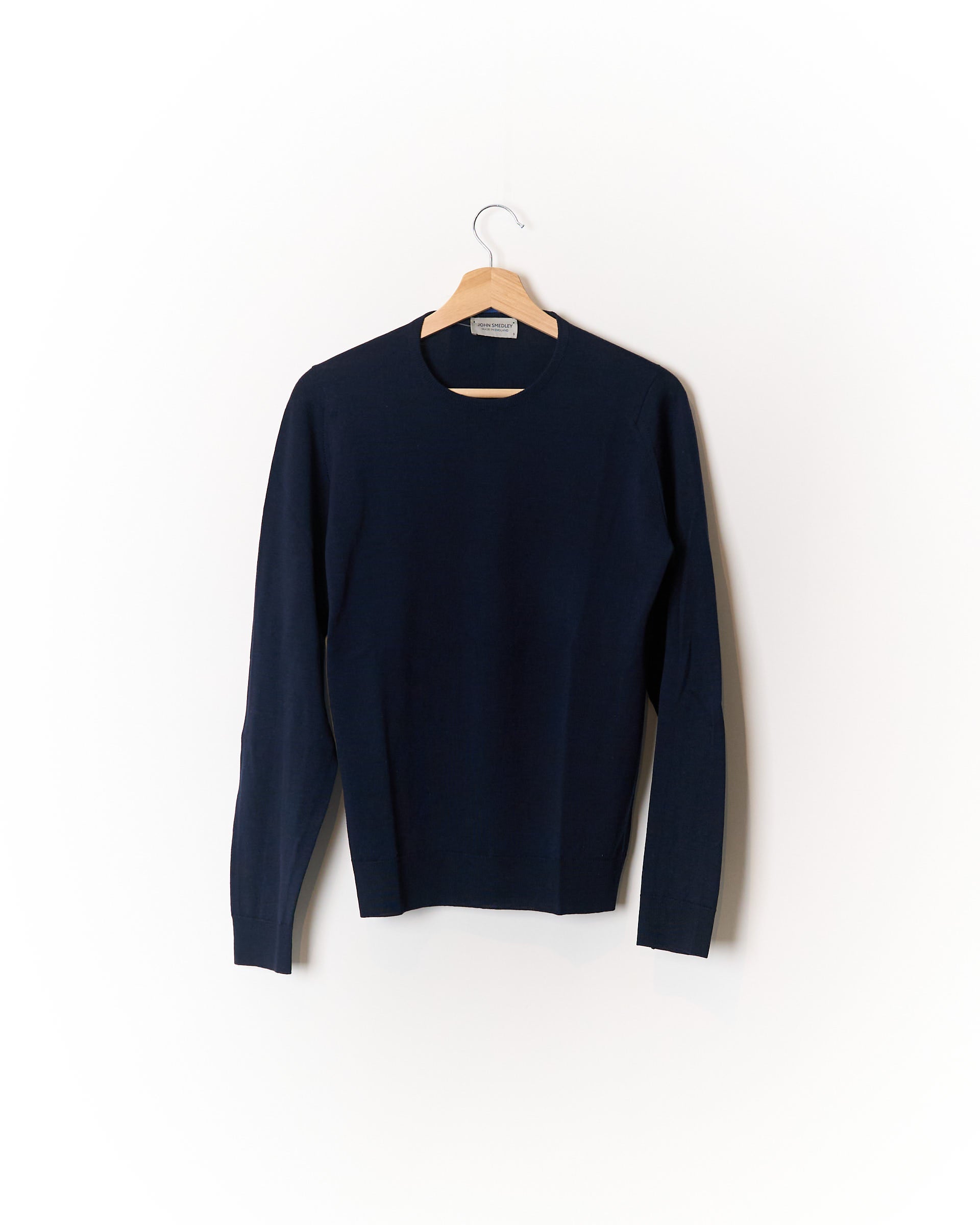 John Smedley Navy Extra Fine Virgin Merino Wool Crew Neck Knit