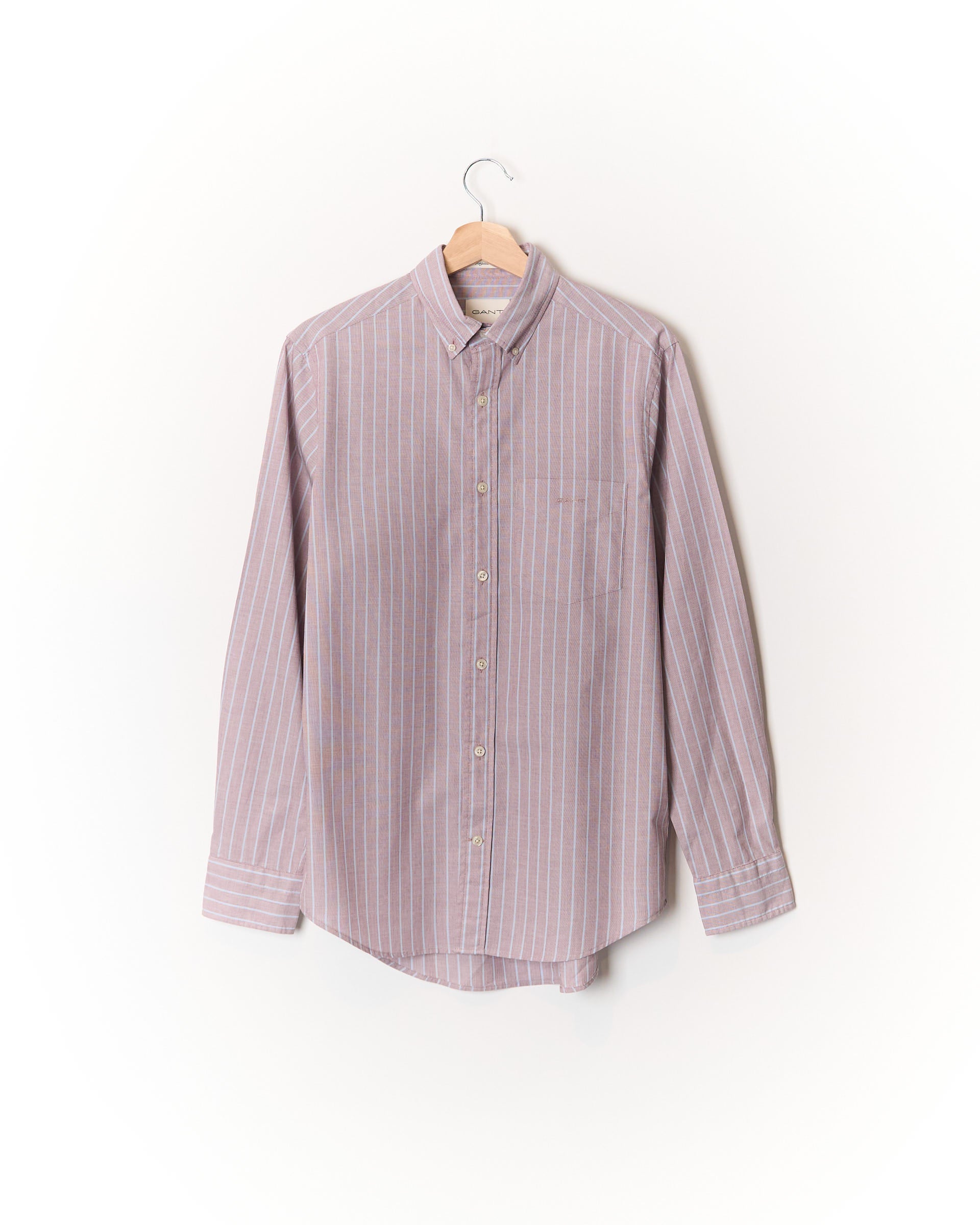 Gant Off-Red and White Striped Regular Fit Button Down Cotton Shirt