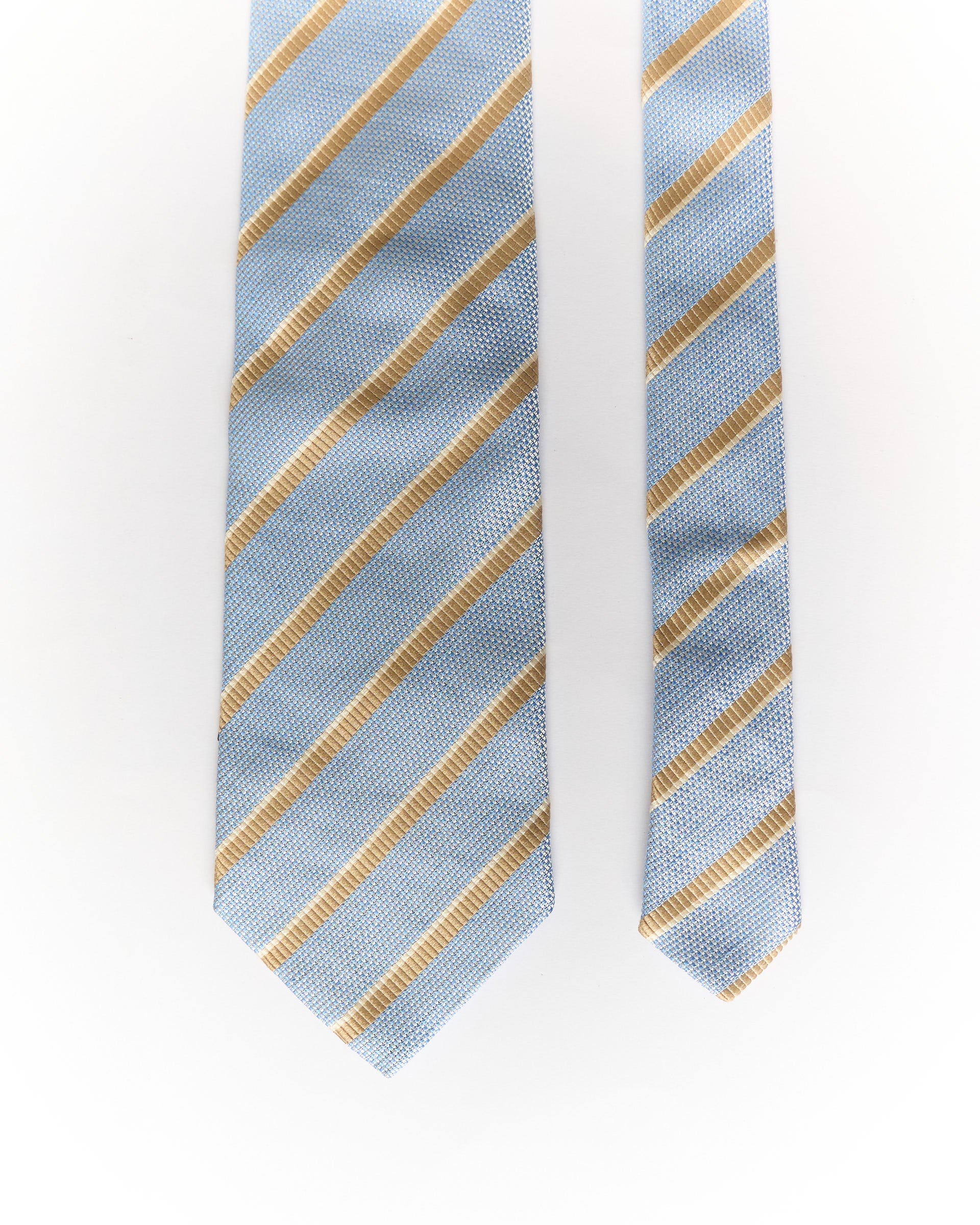 Hugo Boss Light Blue and Light Brown Striped Silk and Linen Tie