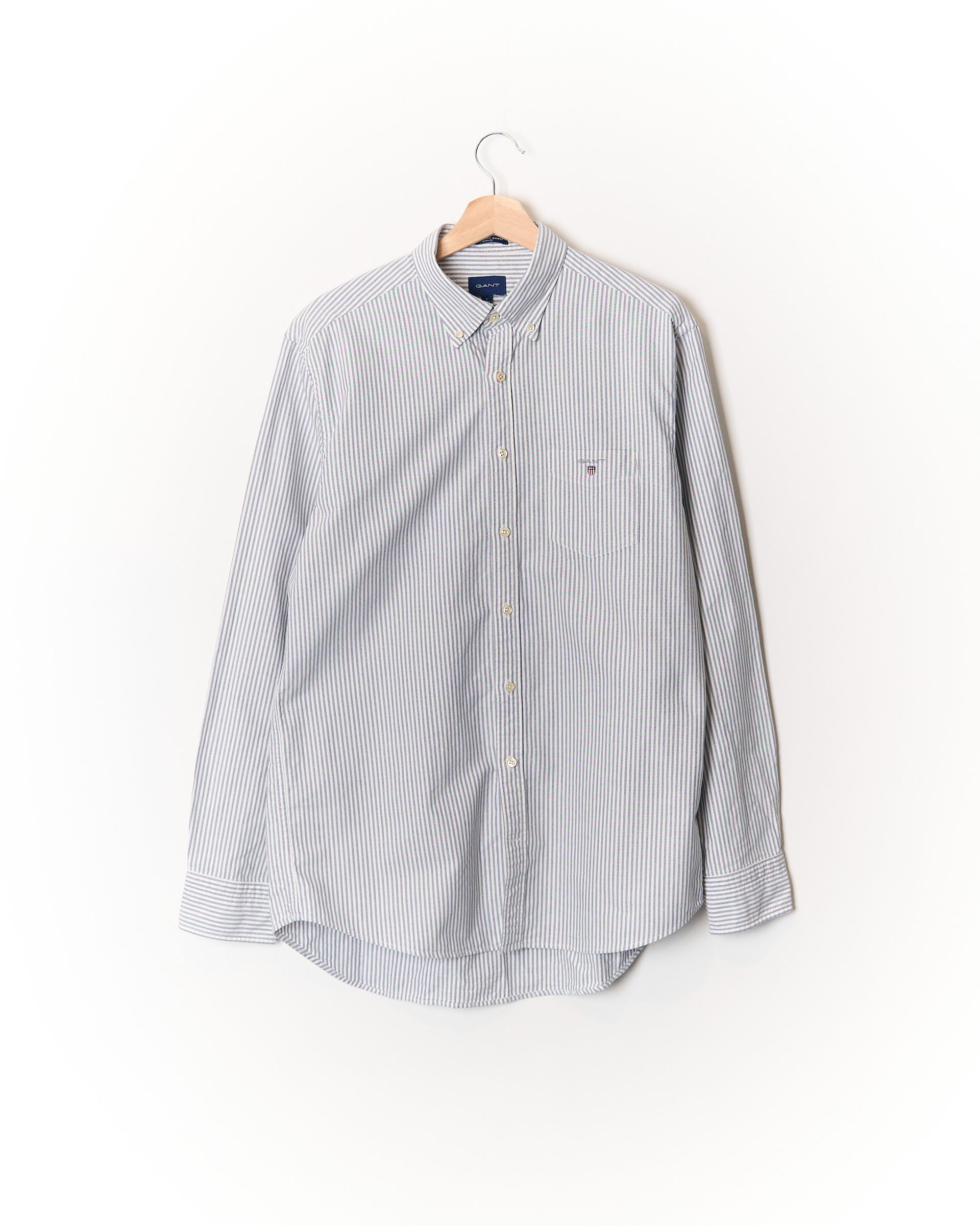 Gant White and Grey Striped The Oxford Banker Regular Button Down Cotton Shirt