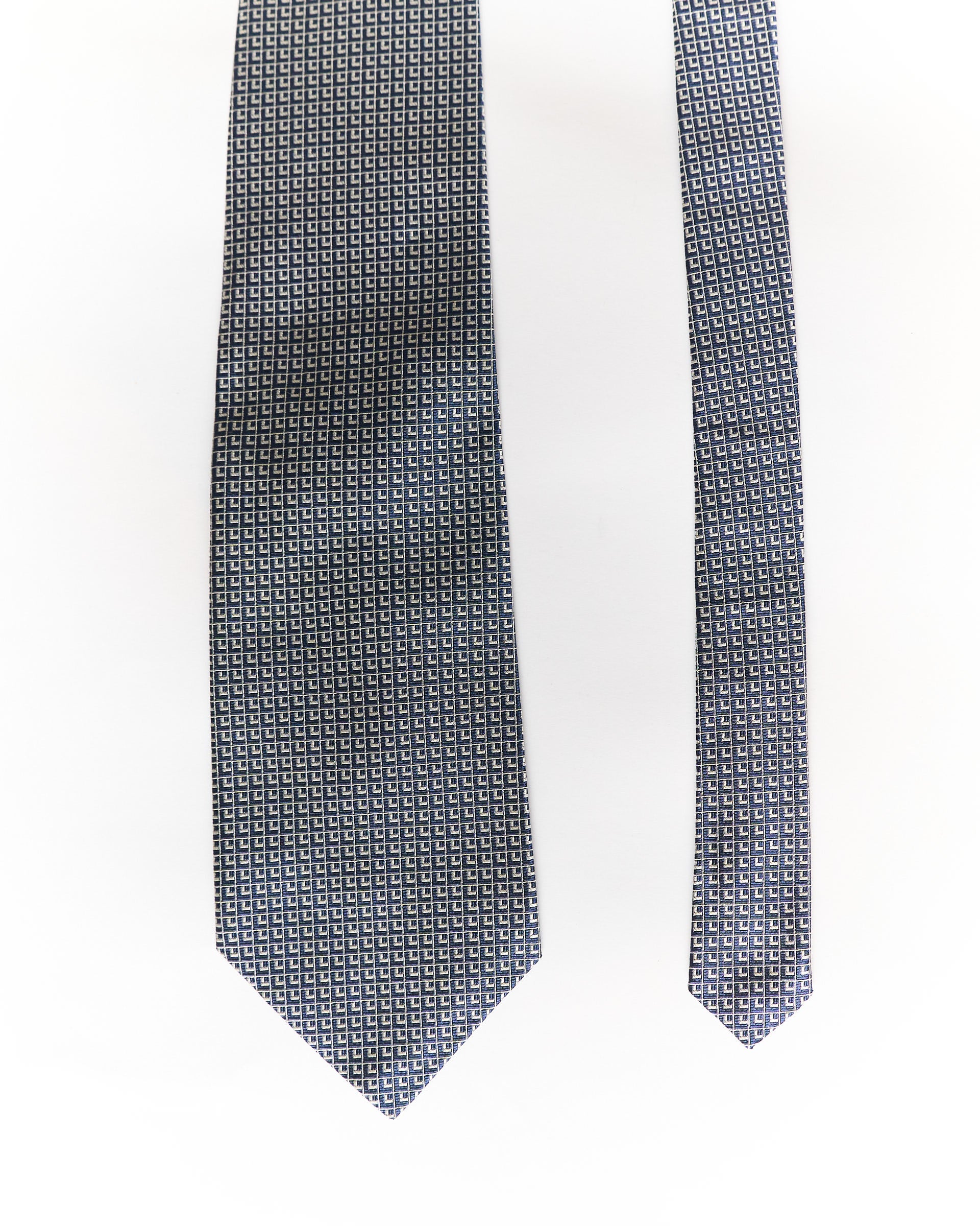 Ralph Lauren Navy and Grey Check Green Label Hand Finished Silk Tie