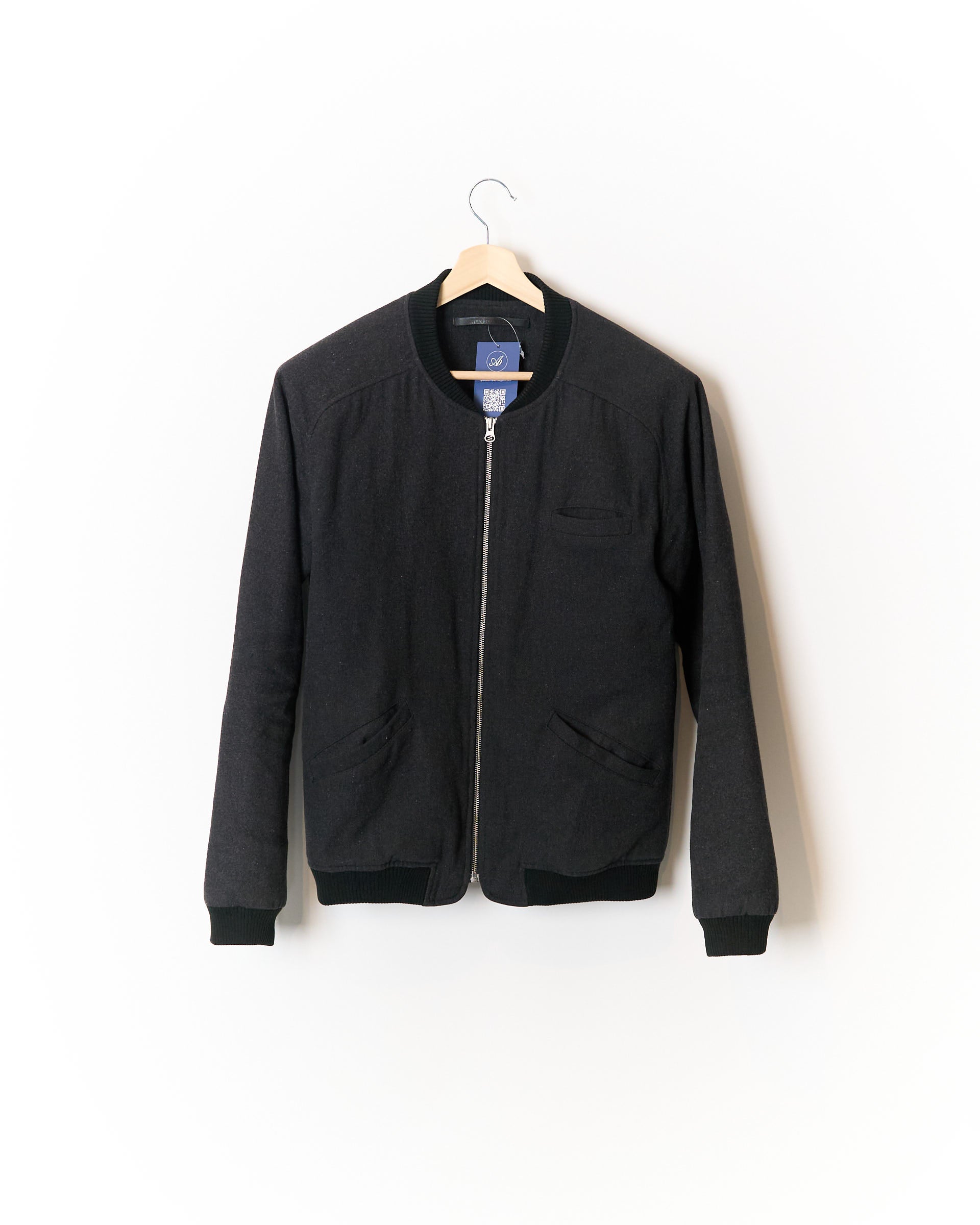 Won Hundred Dark Grey Full Zip Wool Bomber Jacket