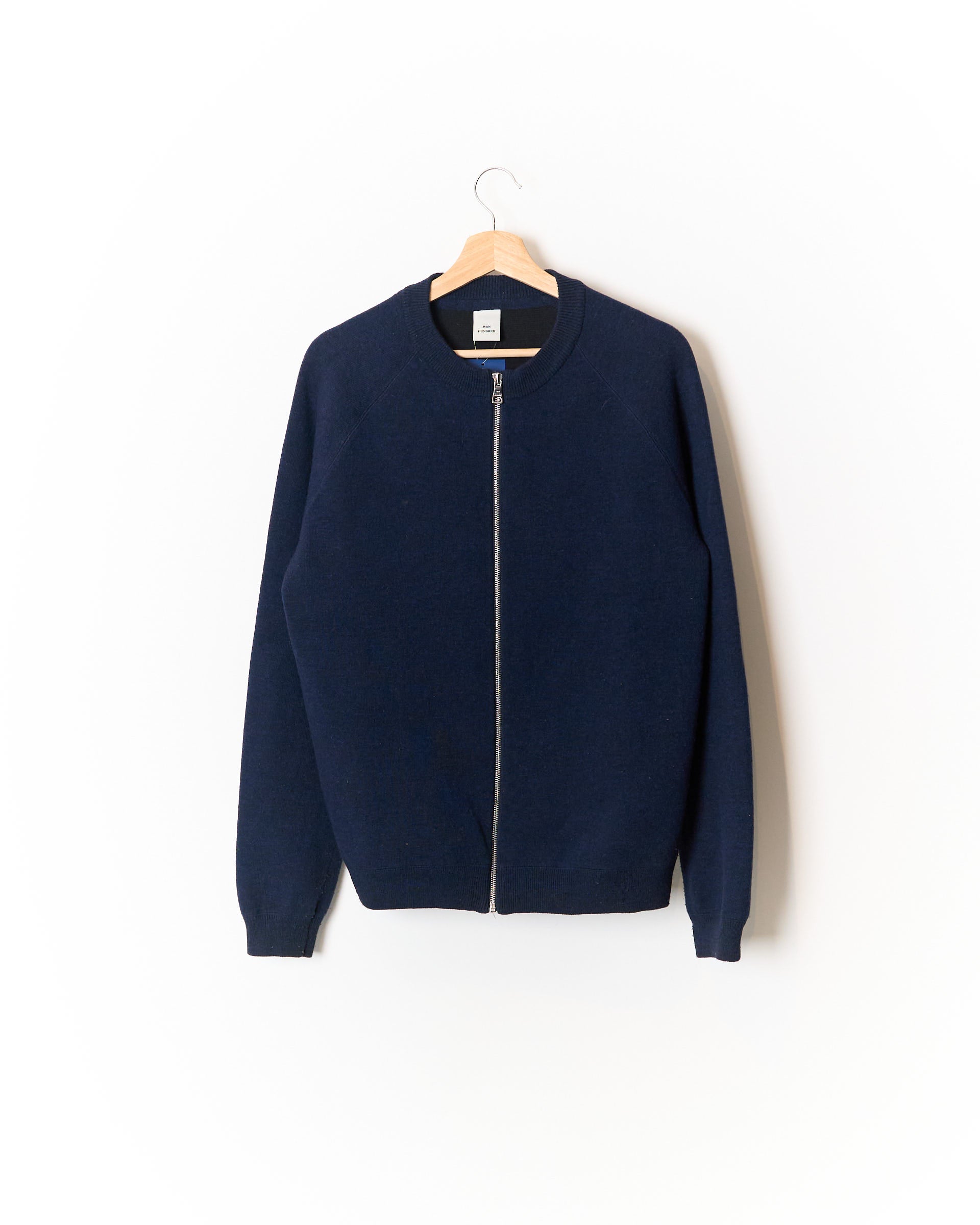 Won Hundred Navy Martin Zipper Full Zip Lamb Wool Cardigan