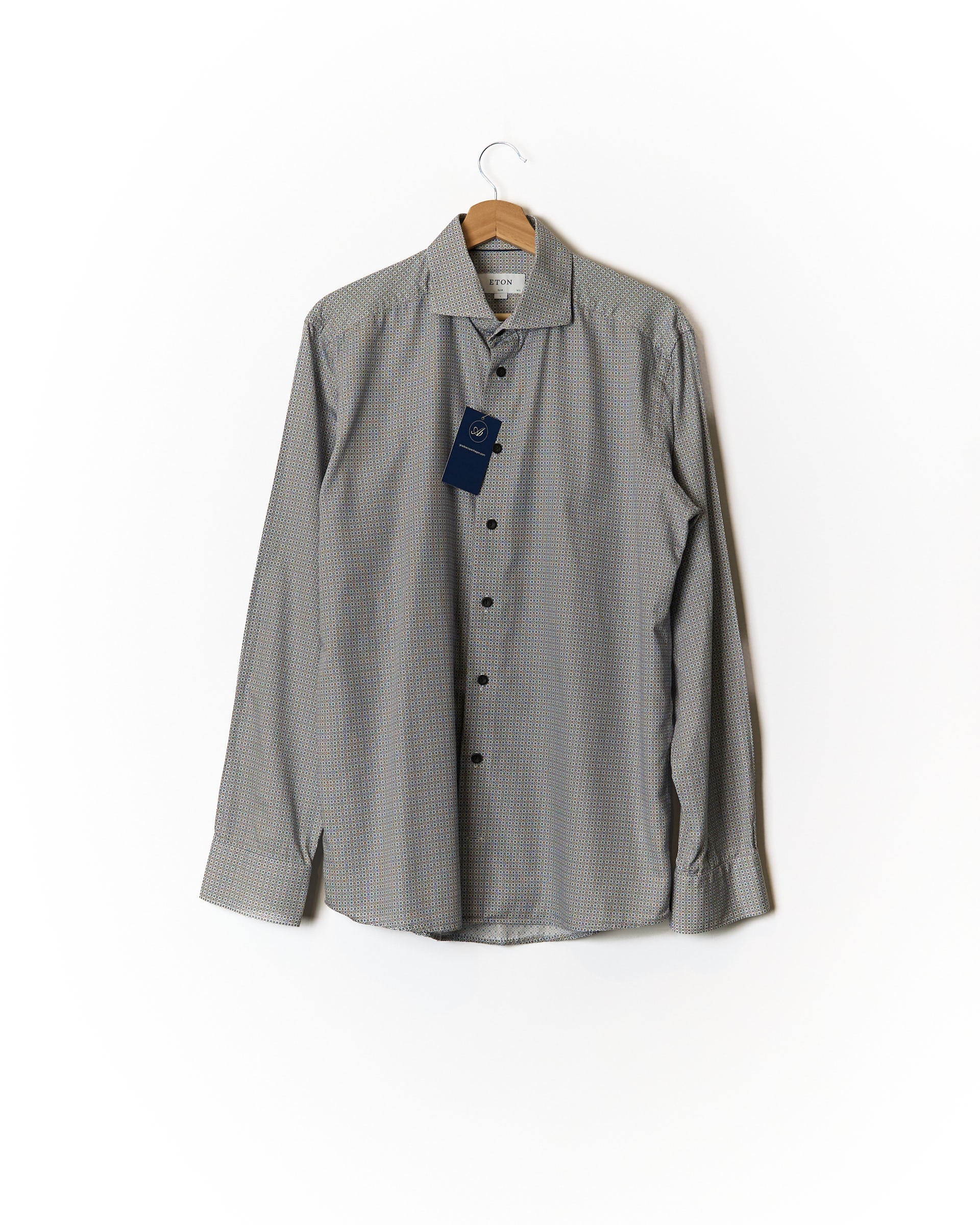 Eton Light Blue Printed Slim Cotton Shirt