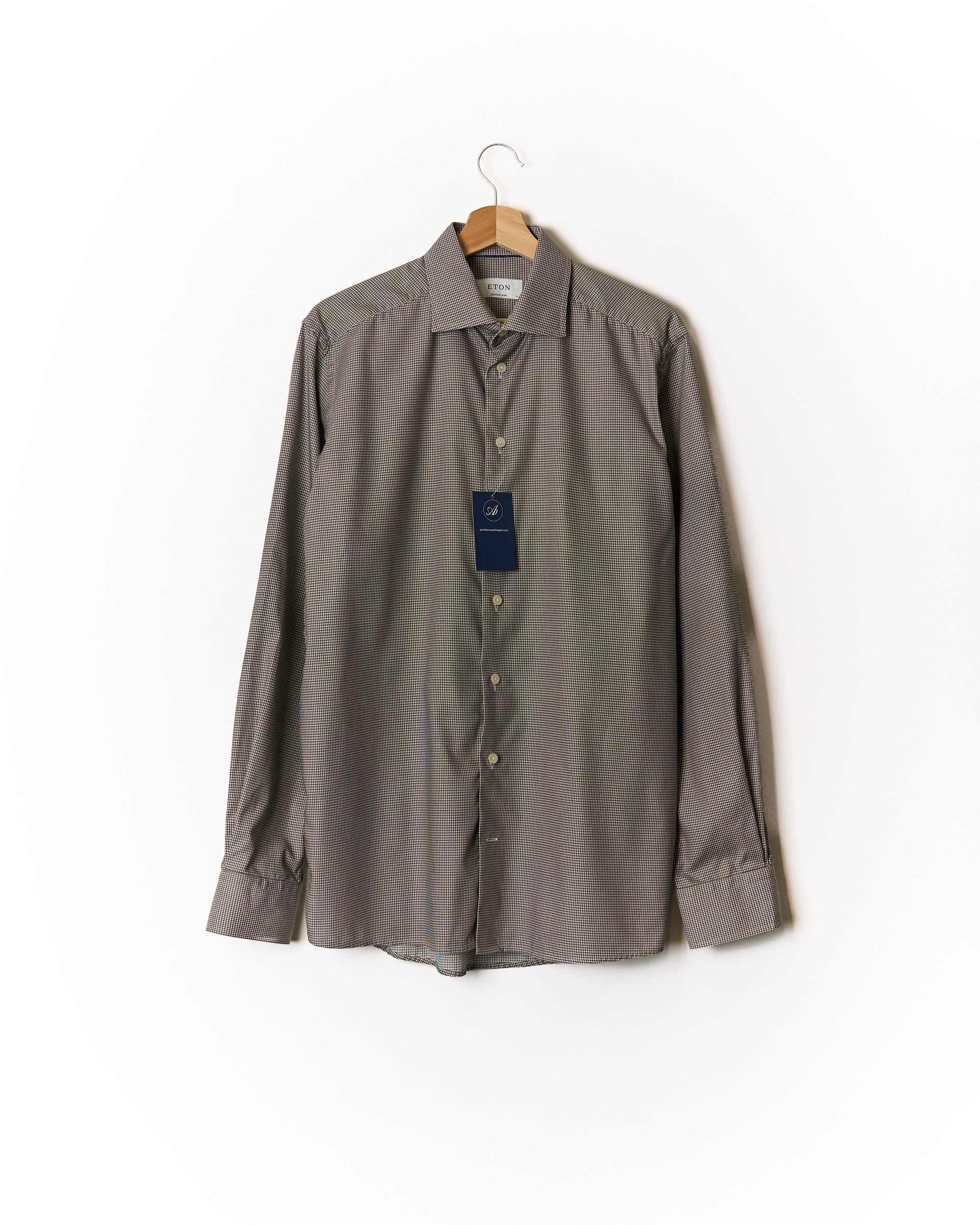 Eton Grey and White Checkered Contemporary Cotton Shirt