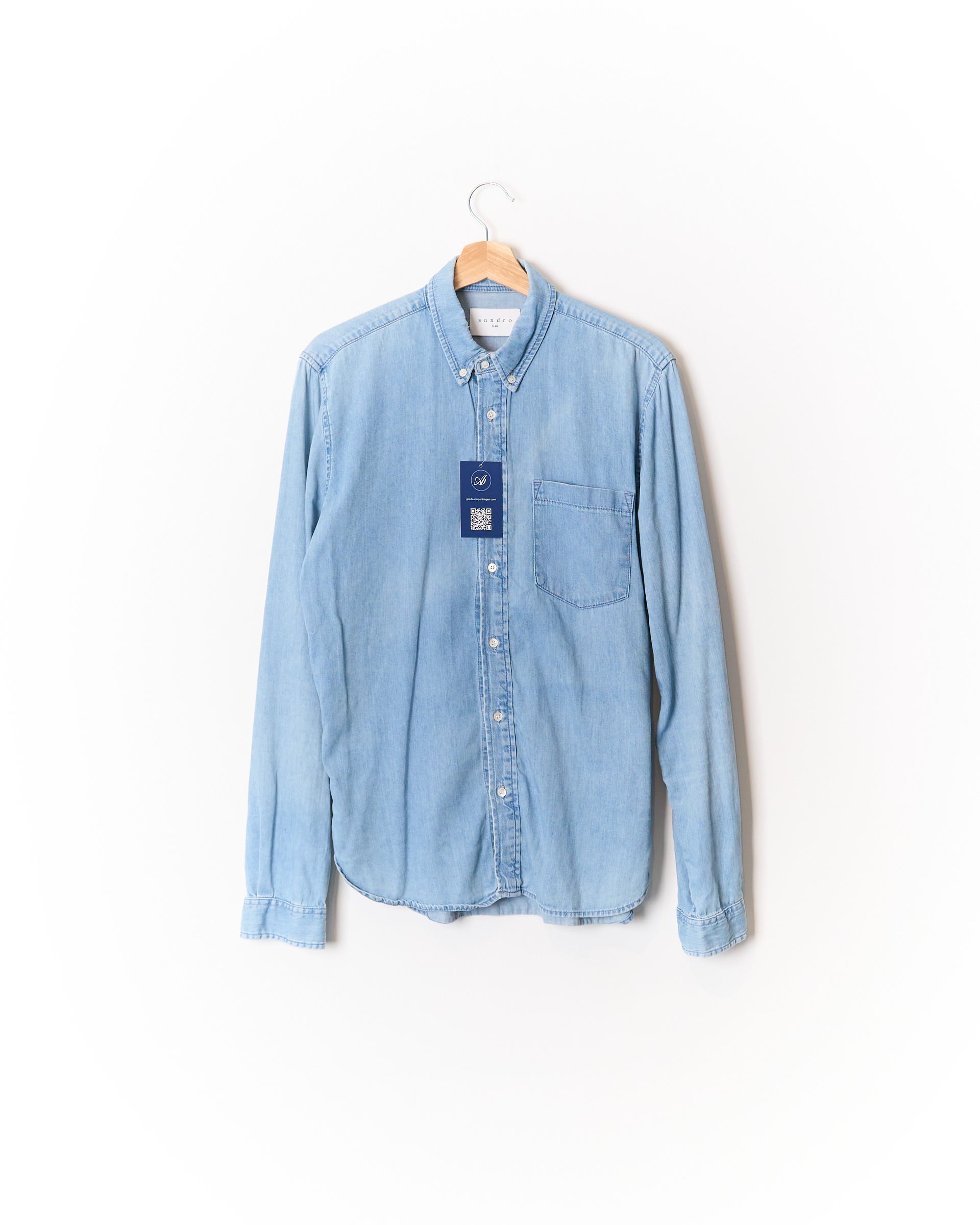 Sandro Paris Denim Button Down Cotton Shirt