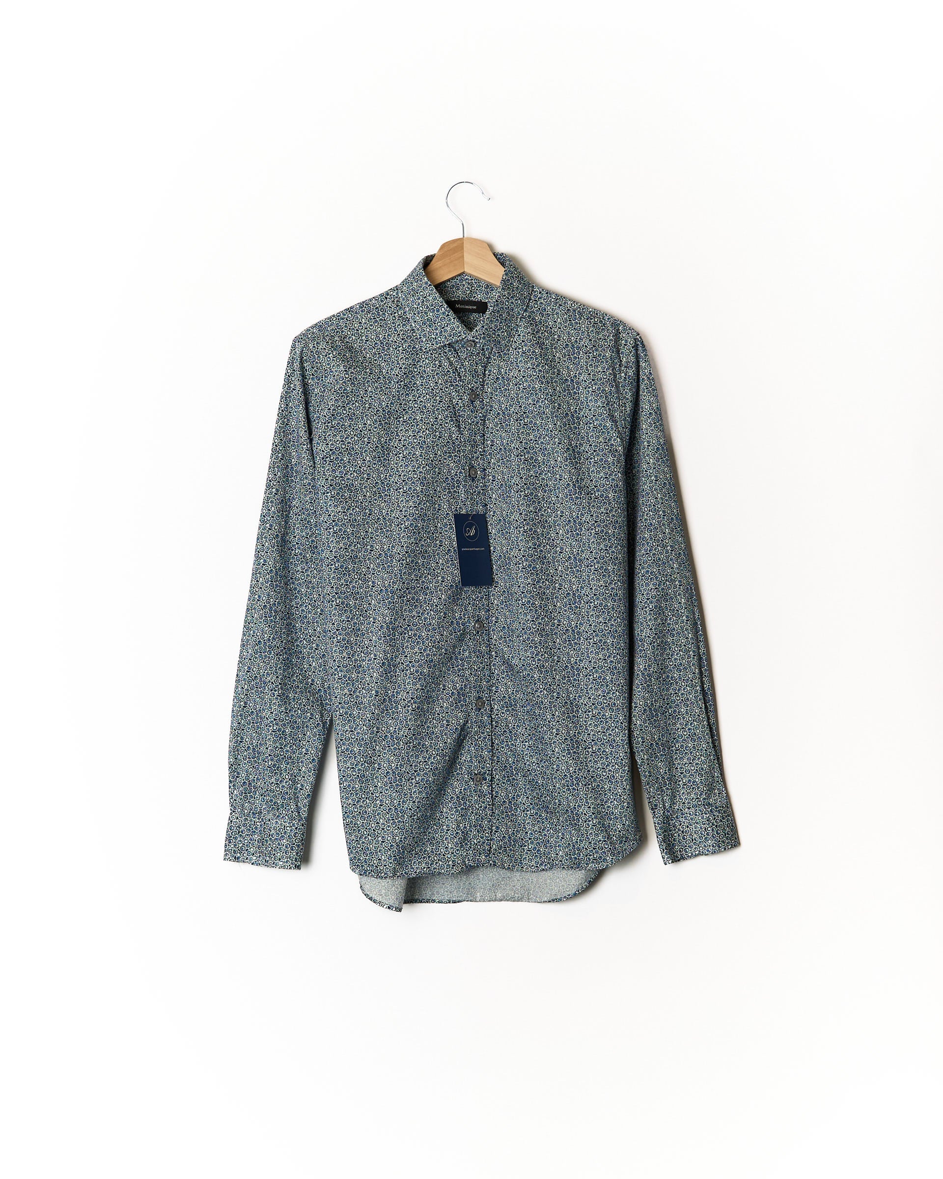 Matinique White, Green and Blue Flower Print Trostol Cotton Shirt