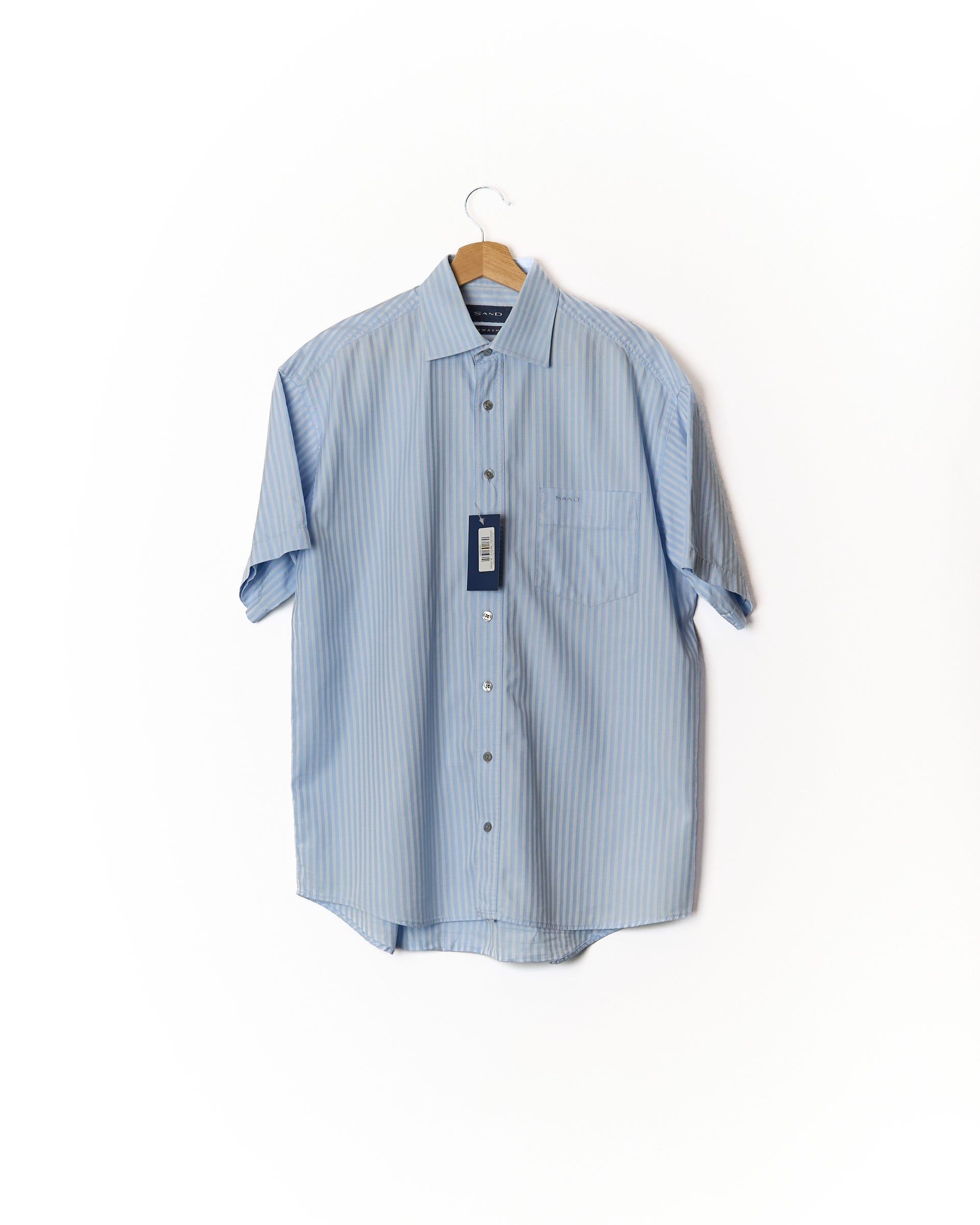 Sand Copenhagen Light Blue and White Prewashed Short Sleeved Cotton Shirt