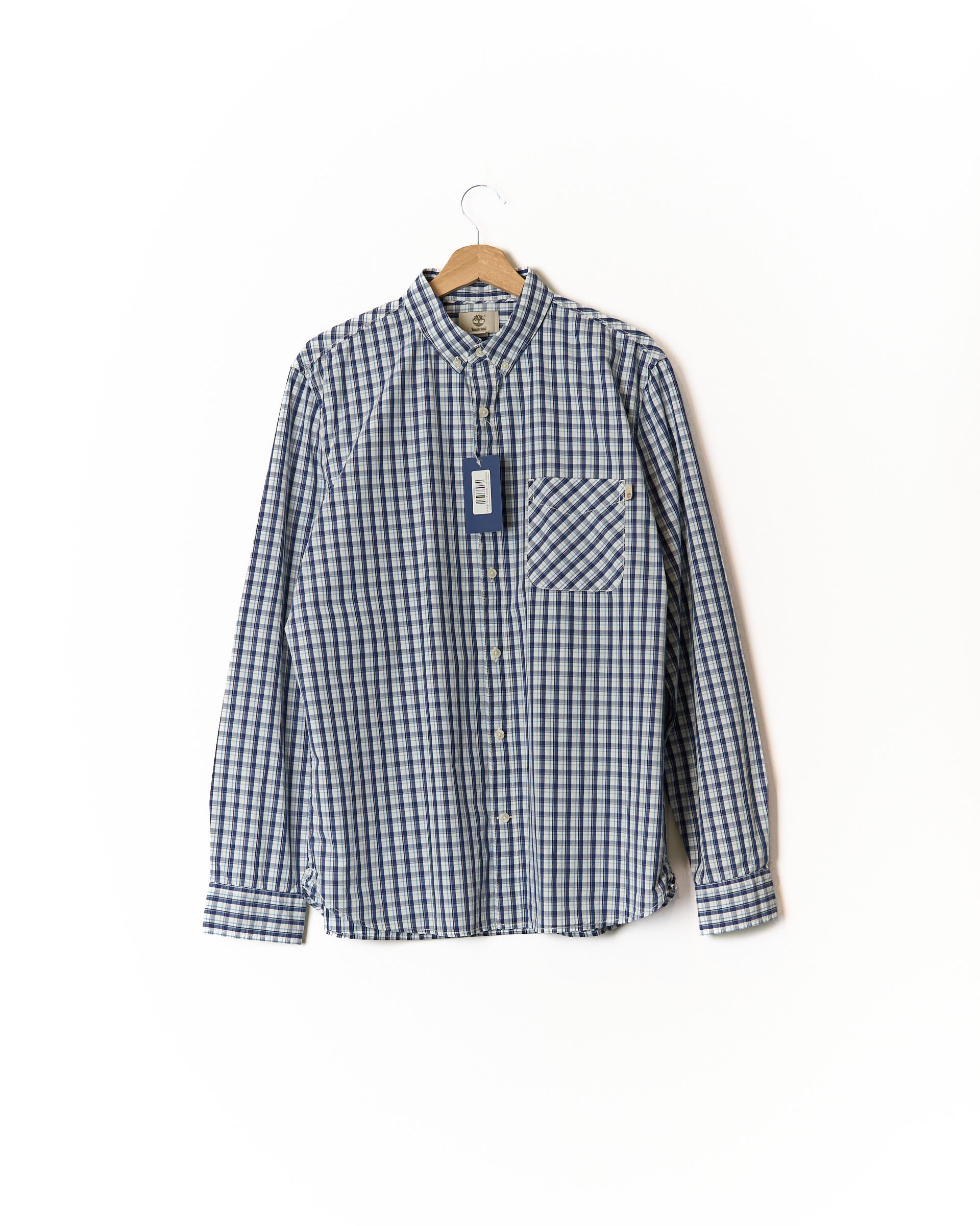 Timberland Navy and White Checkered Slim Fit Button-Down Cotton Shirt