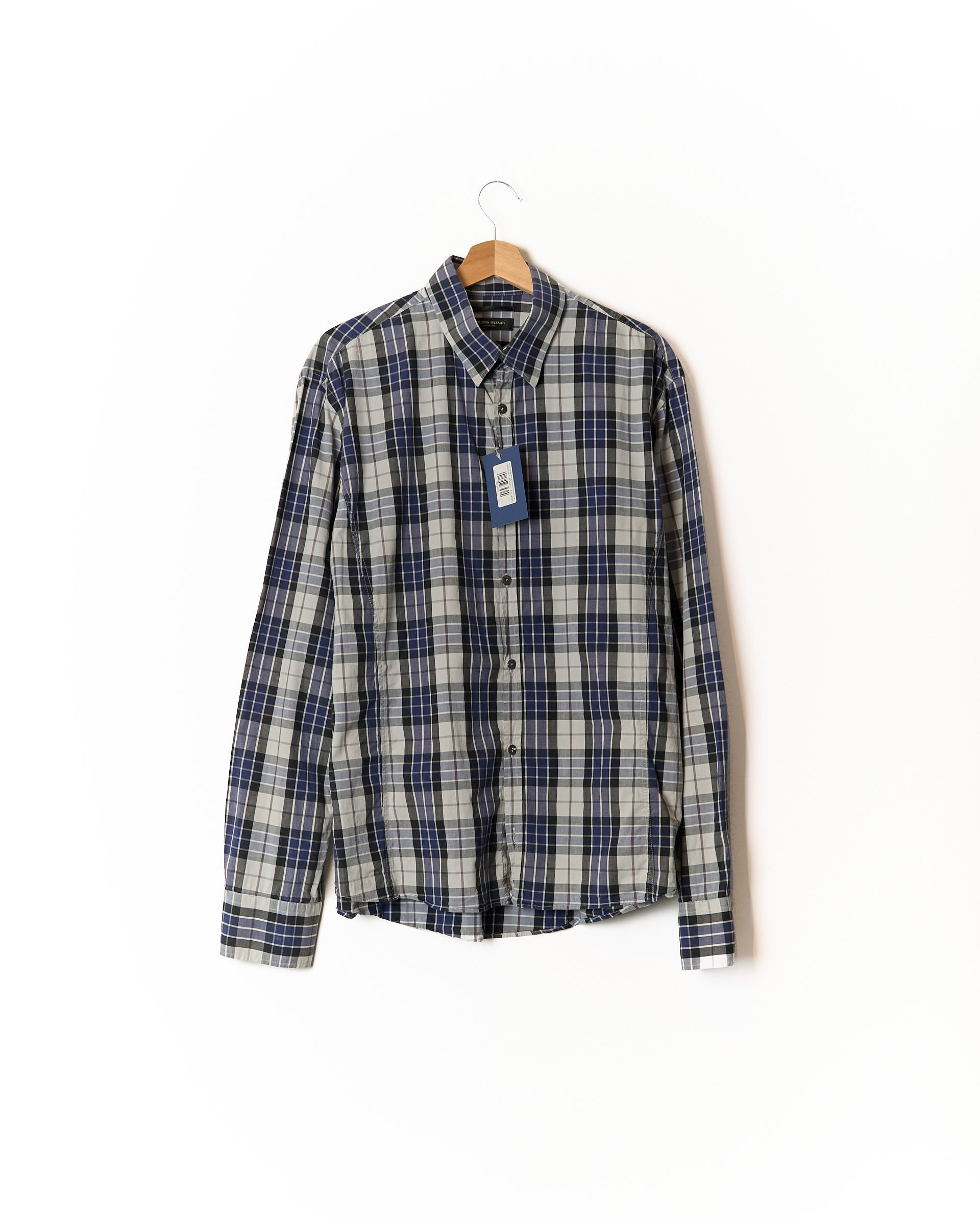 Bruuns Bazaar Navy and Grey Checkered Cotton Shirt