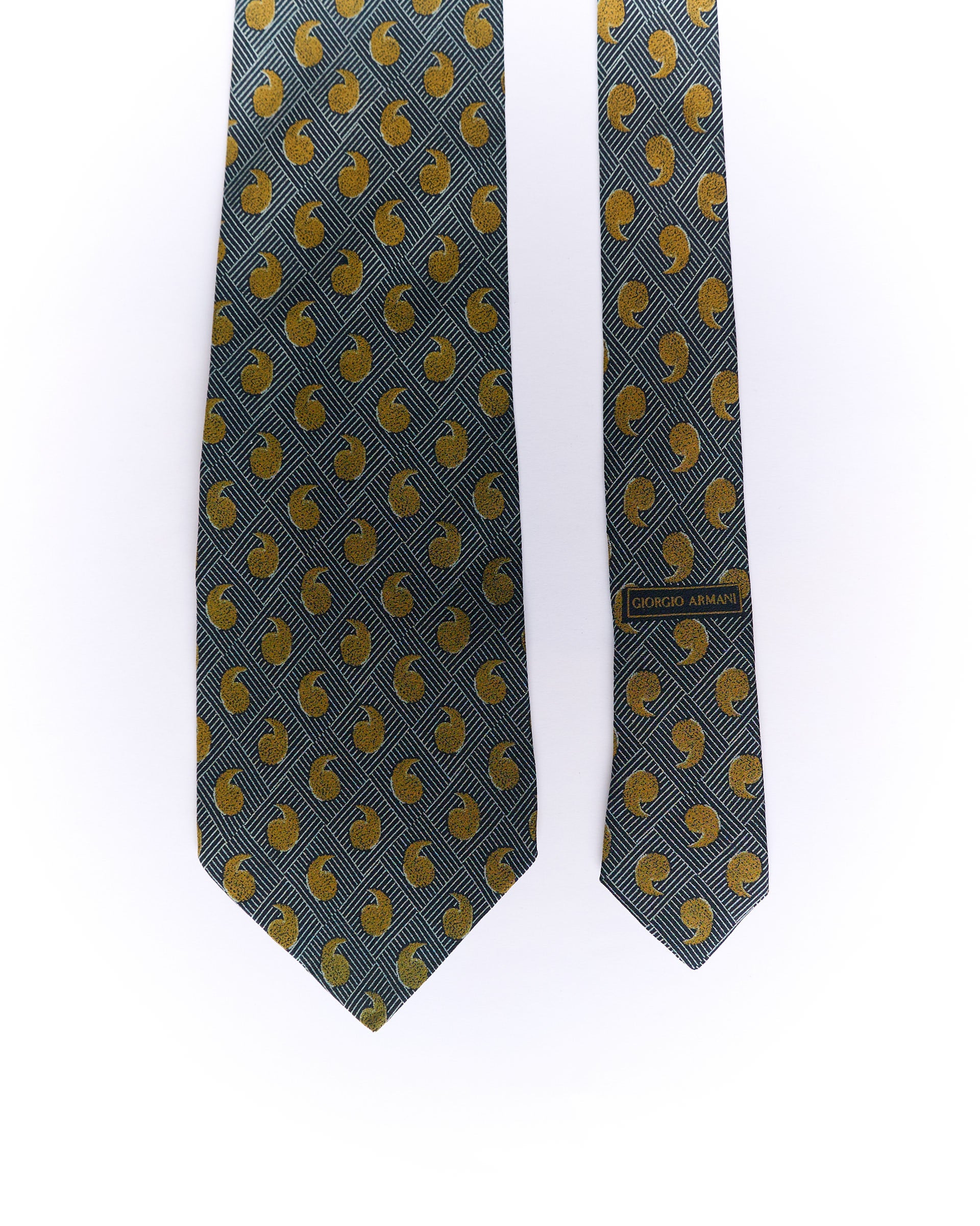 Giorgio Armani Grey and Gold Checkered Paisley Silk Tie