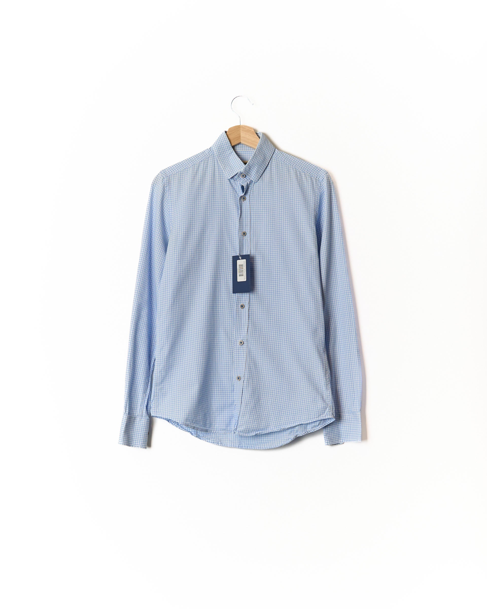 Bertoni White and Light Blue Checkered Cotton Shirt