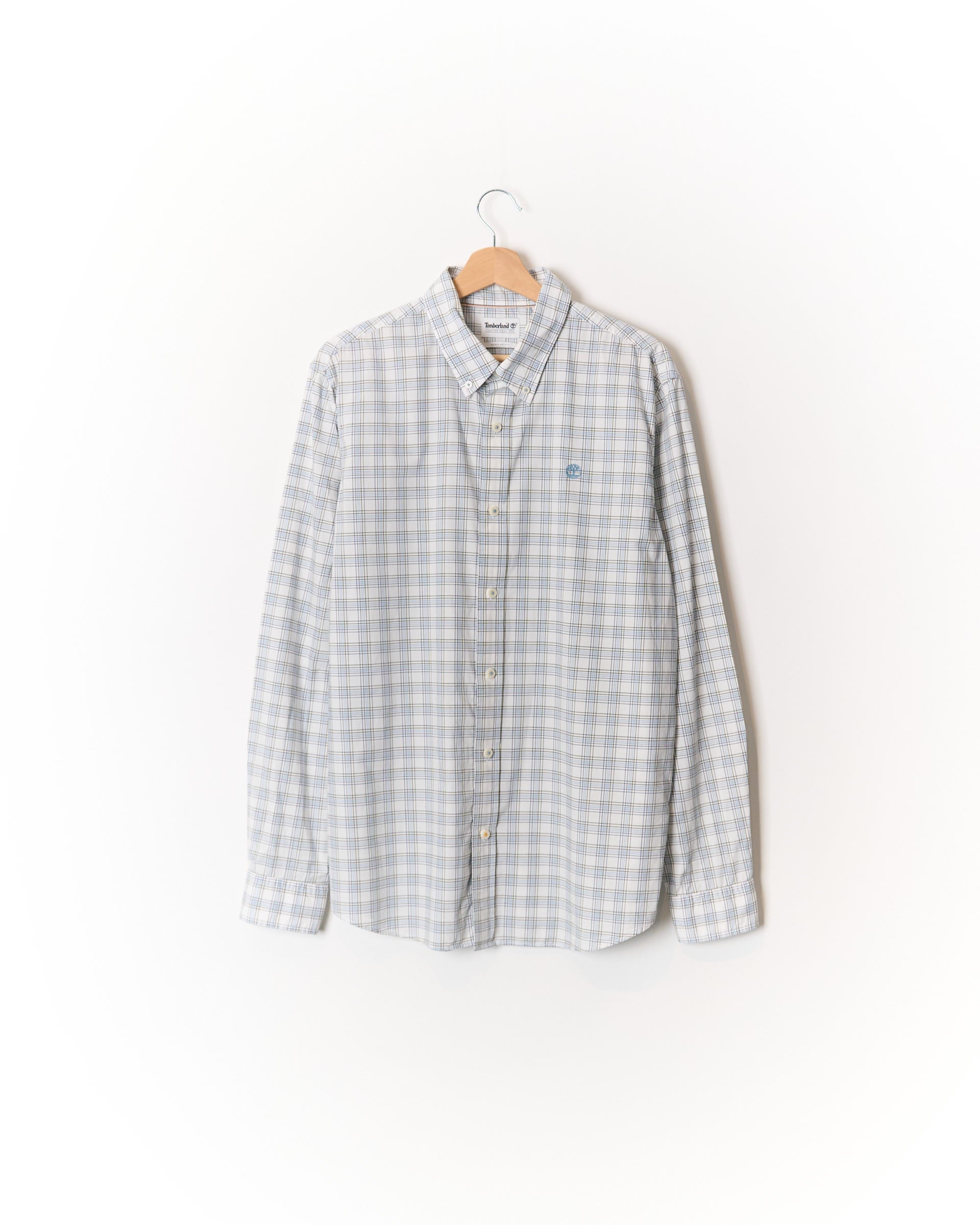 Timberland White, Light Blue and Grey Checkered Regular Fit Button Down Cotton Shirt