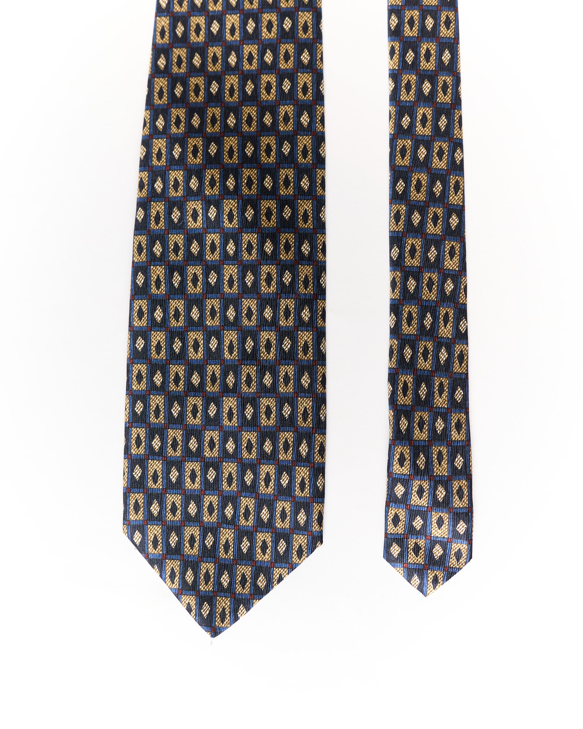 Saviani Navy and Brown Square Print Silk Tie