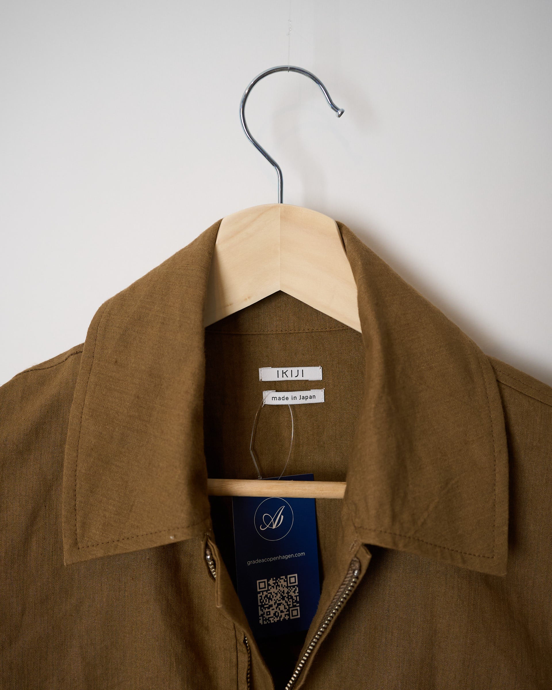 IKIJI Brown Linen and Japanese Washi Paper Full Zip Overshirt