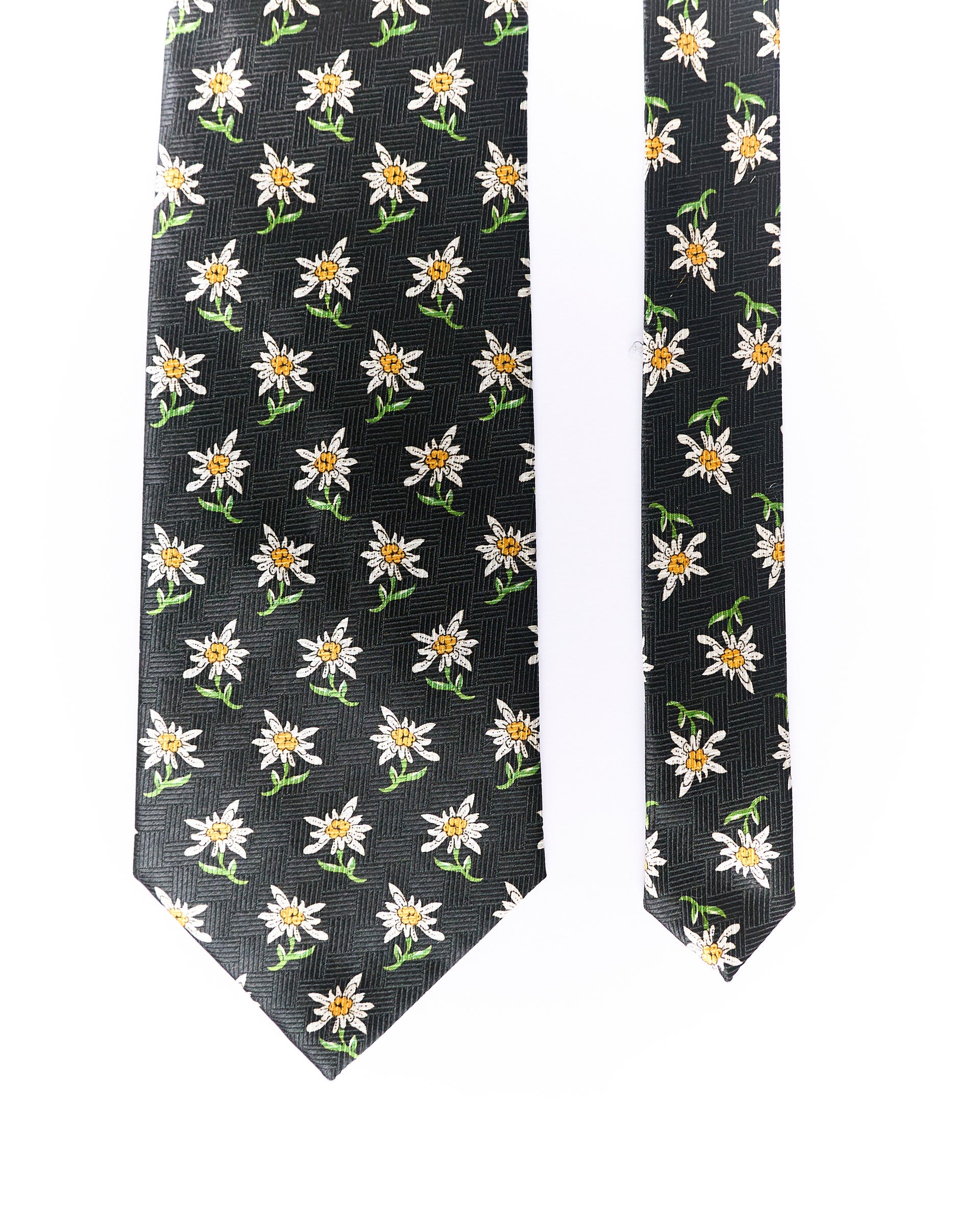 Black Flower Print Hand Made Silk Tie