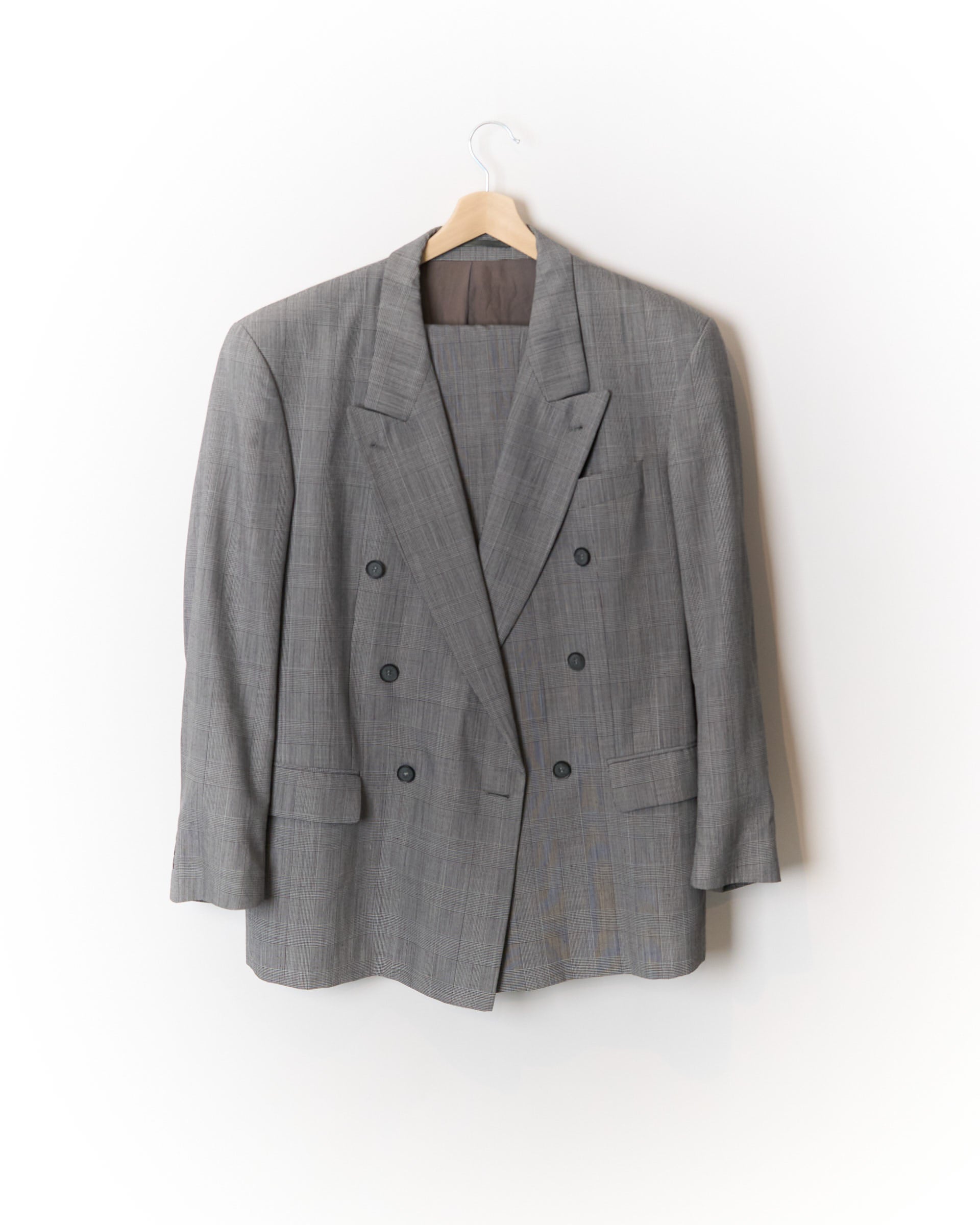 Stones Grey Checkered Straight Leg Double Breasted Wool Suit