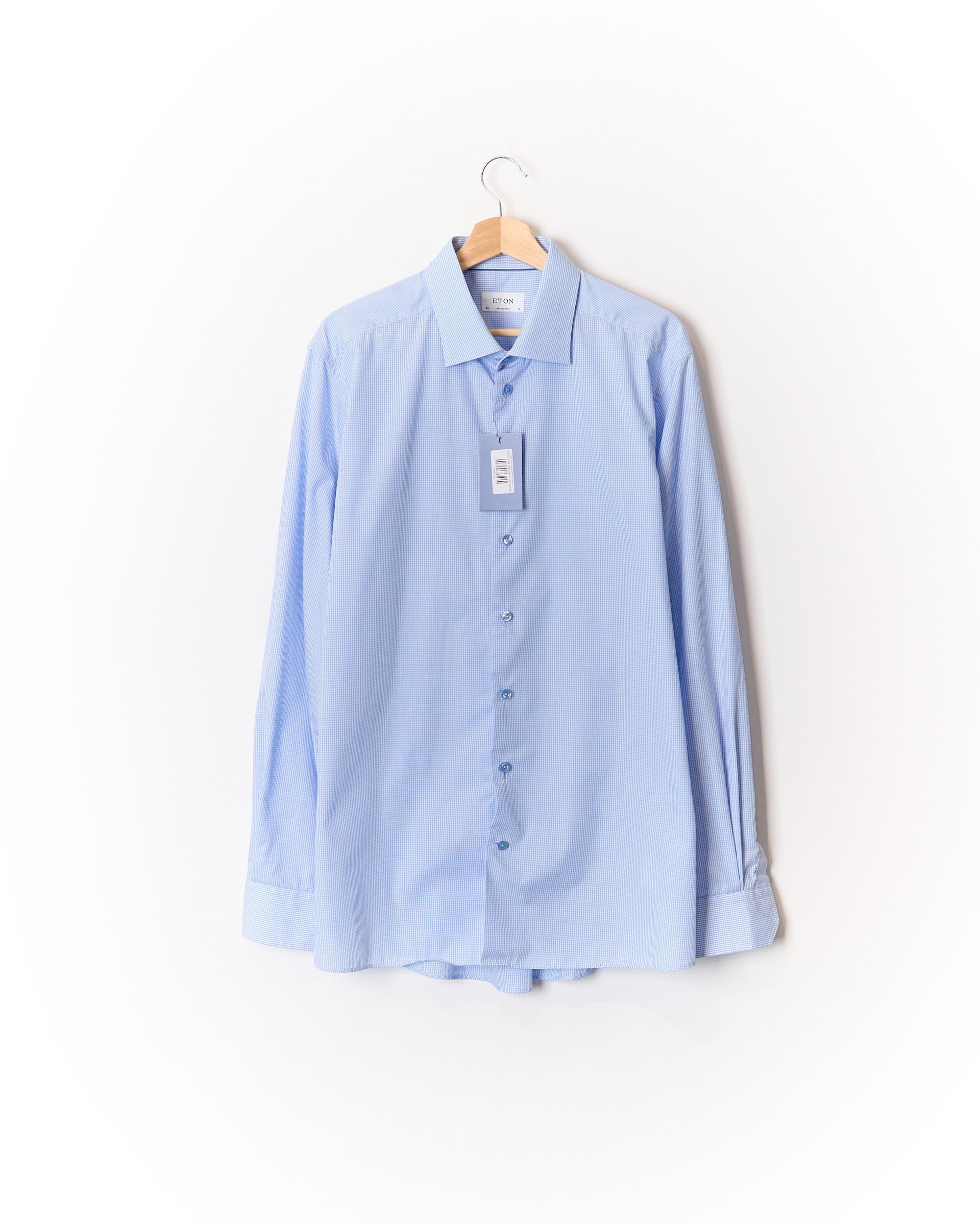 Eton Light Blue and White Checkered Contemporary Cotton Shirt
