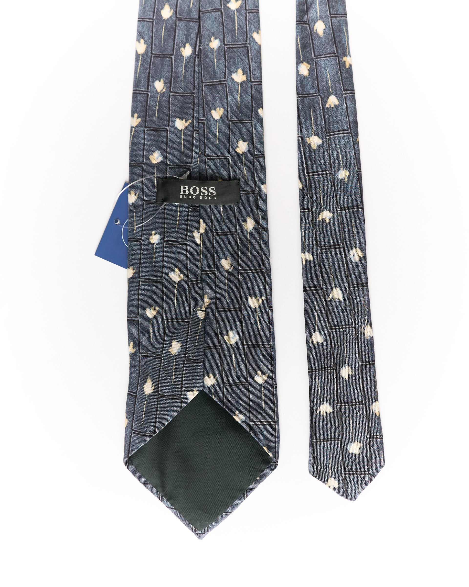 Hugo Boss Grey Flower Print Silk Tie