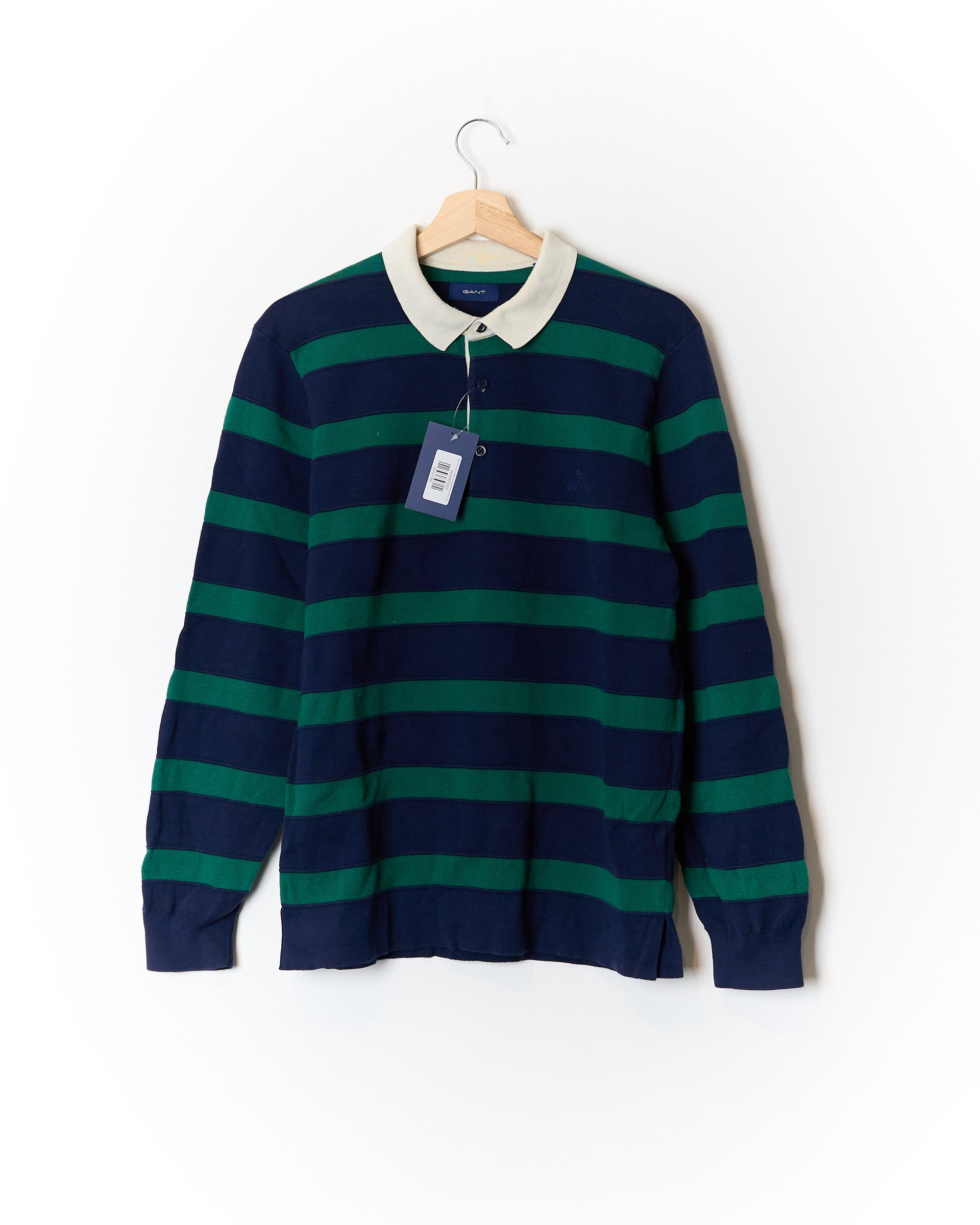 Gant Baumwollteppich mit marineblauen und grünen Streifen, weißem Kragen und langen Ärmeln