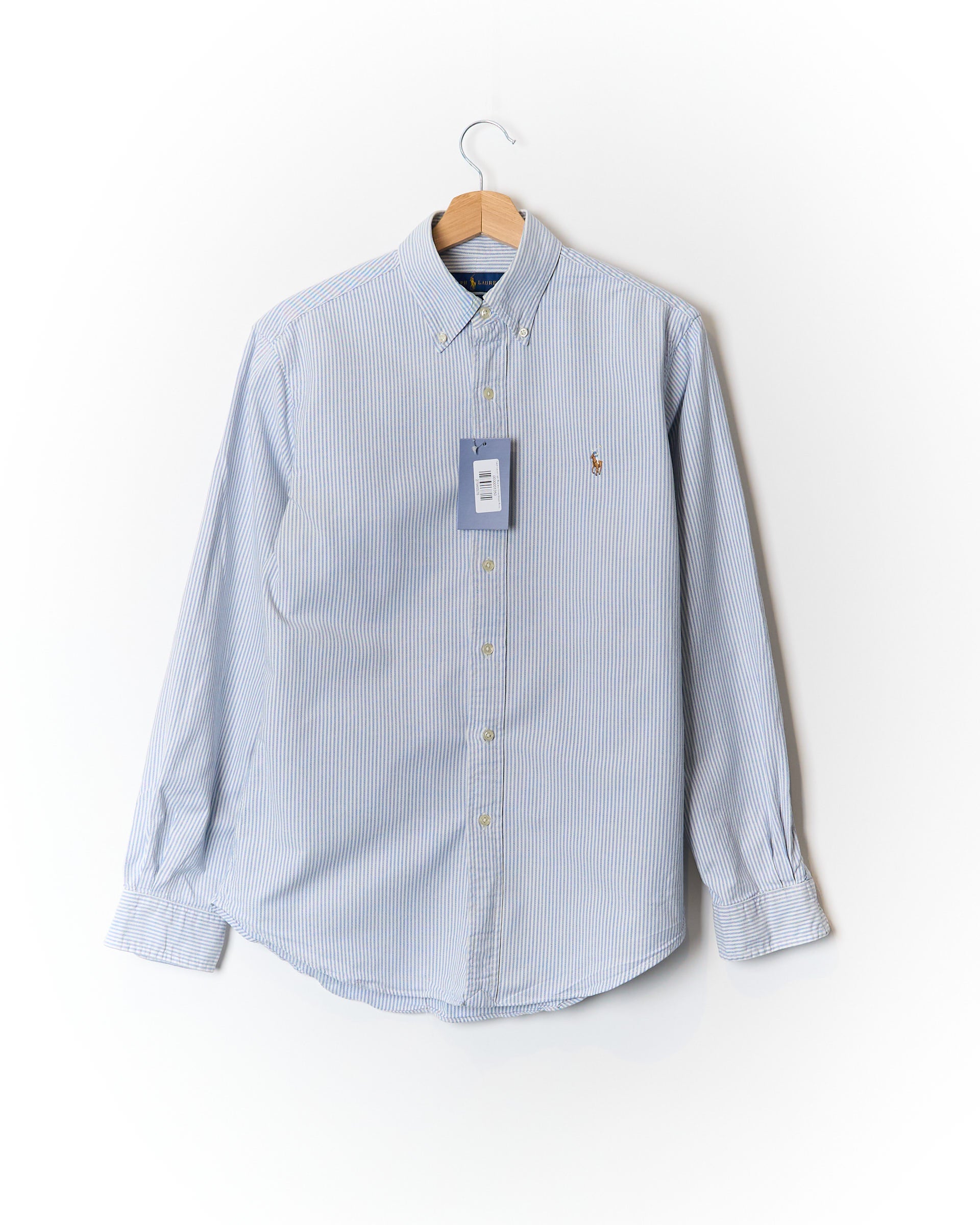 Ralph Lauren hellblau-weiß gestreiftes Button-Down-Hemd in Slim Fit aus Stretch-Oxford-Baumwolle
