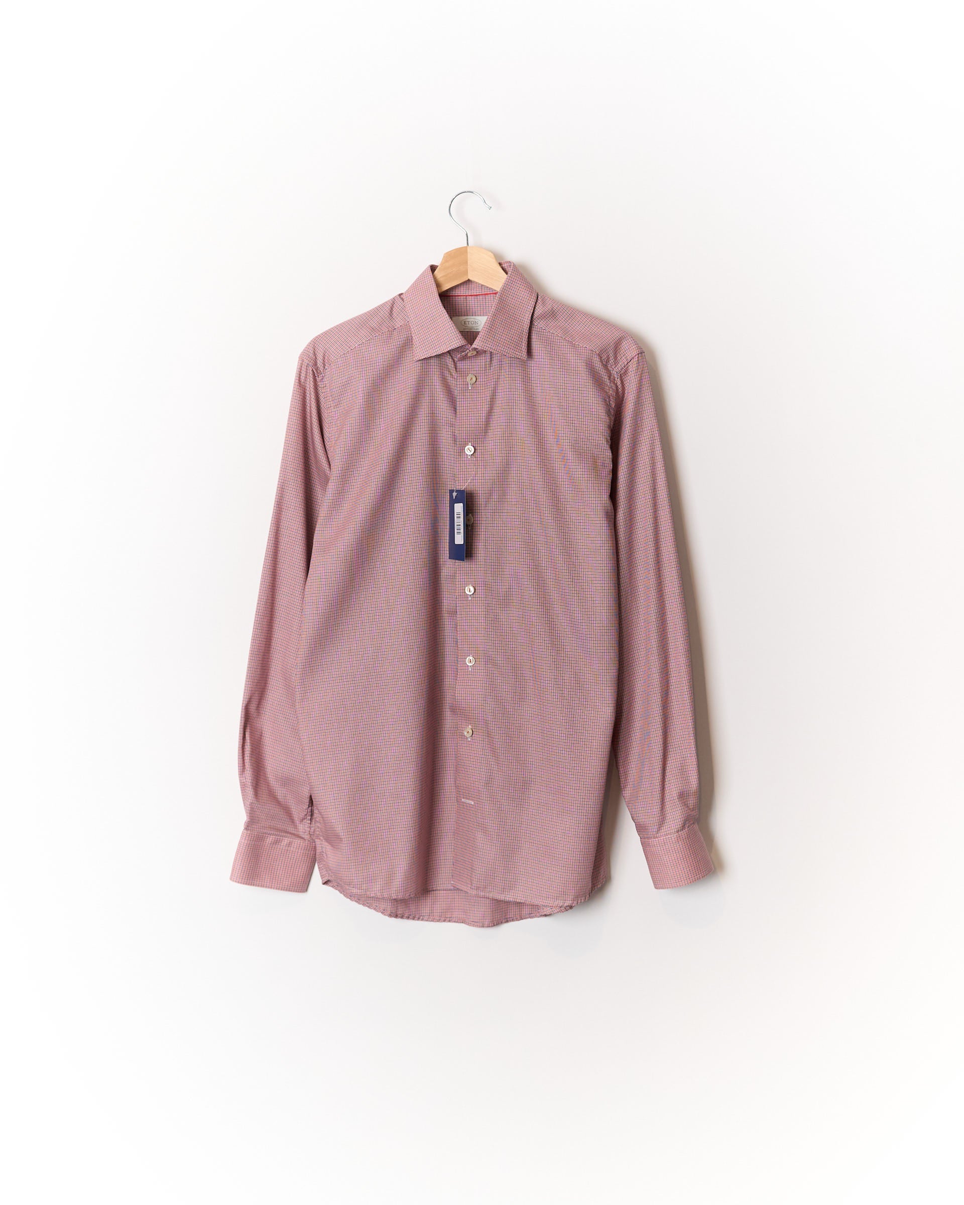 Eton Red and Navy Checkered Contemporary Cotton Shirt