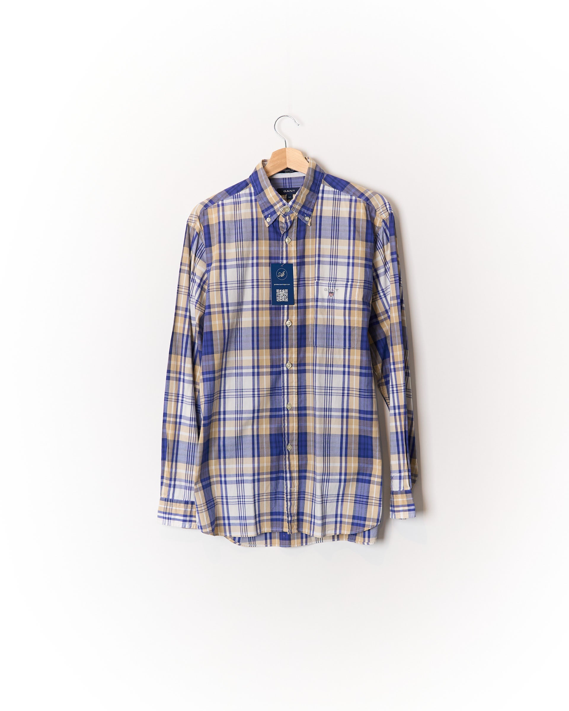 Gant Blue, Yellow and White Checkered Sportsman Oxford Regular Fit Button Down Cotton Shirt