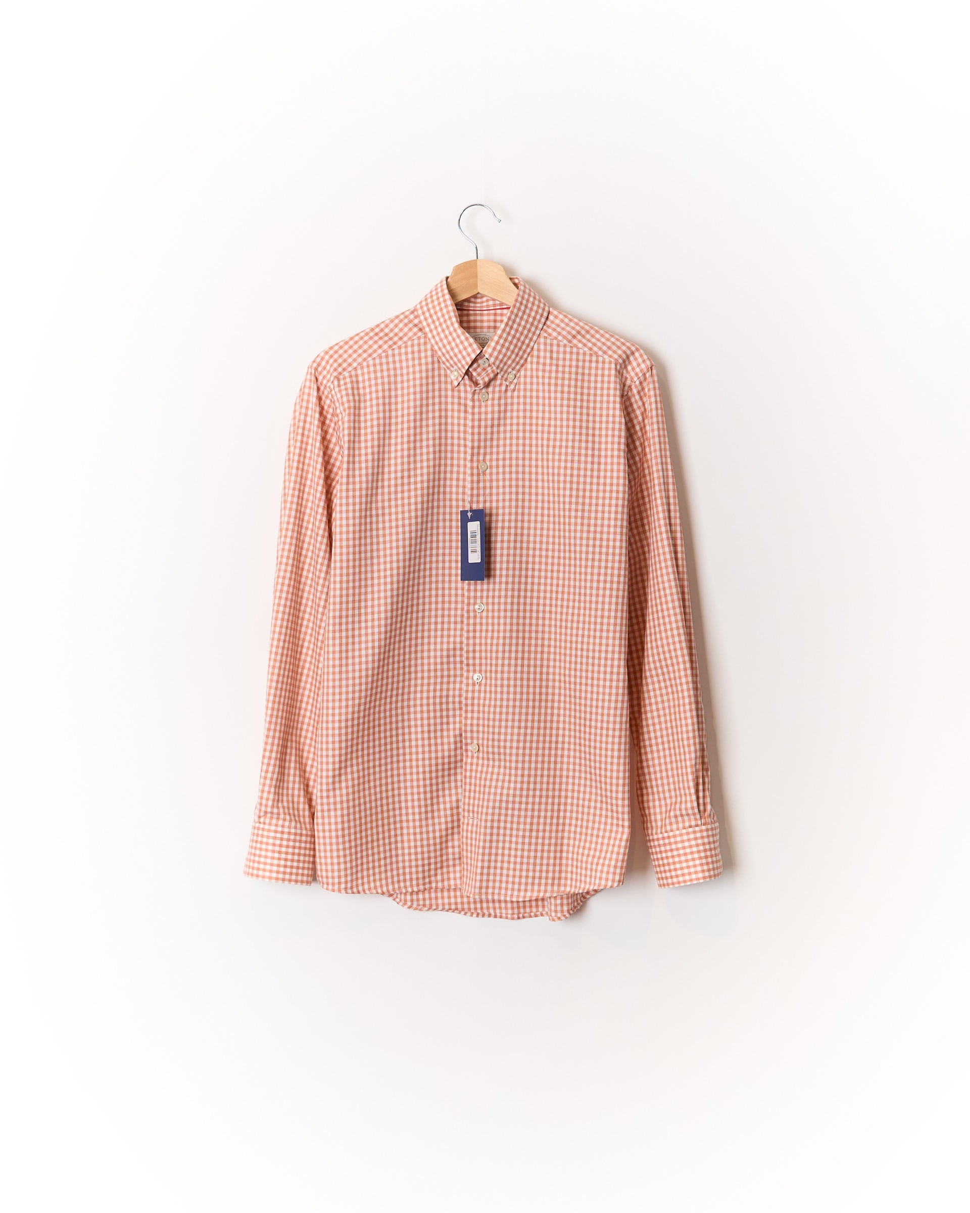 Eton White and Orange Checkered Slim Button Down Cotton Shirt