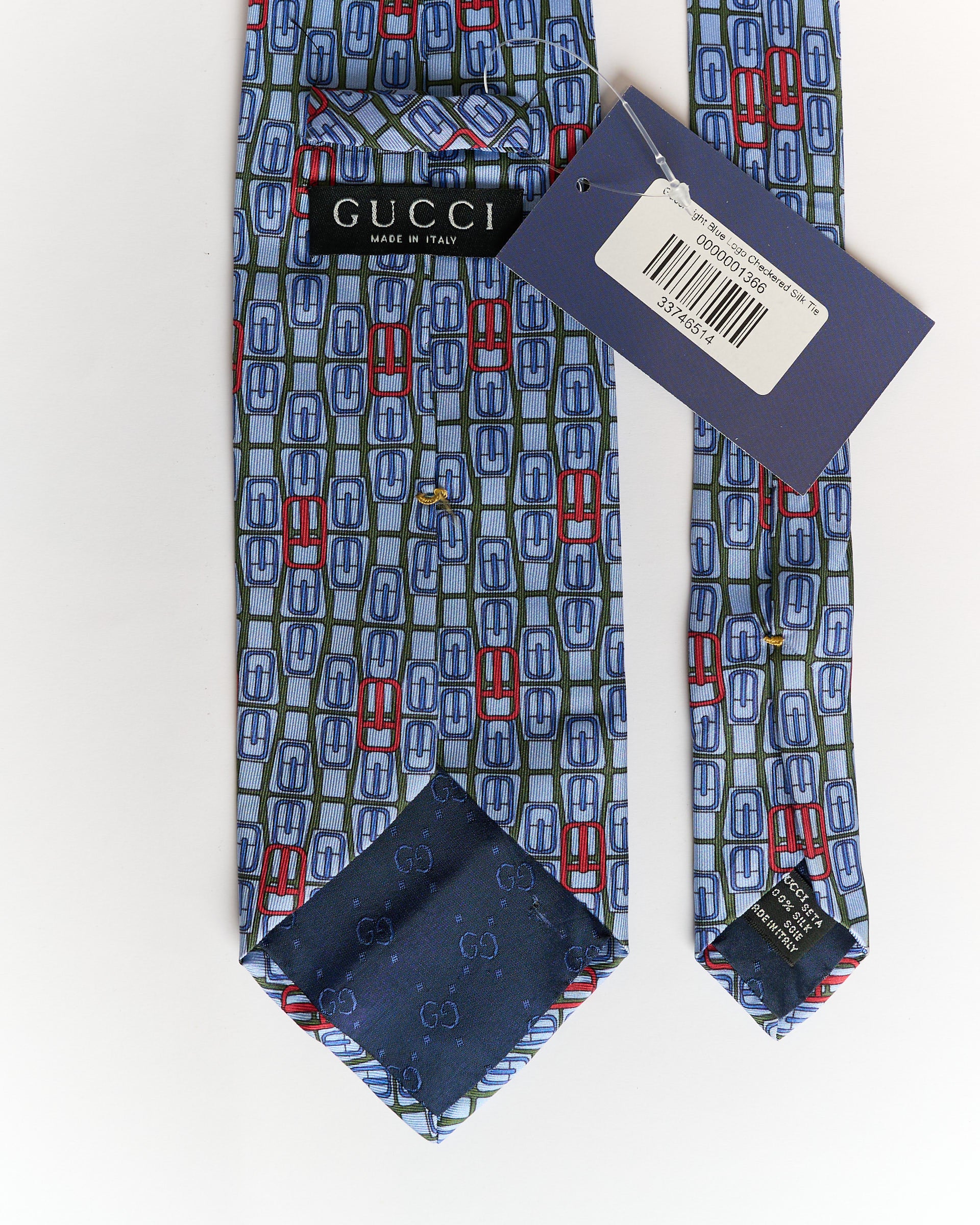 Gucci Light Blue Logo Checkered Silk Tie