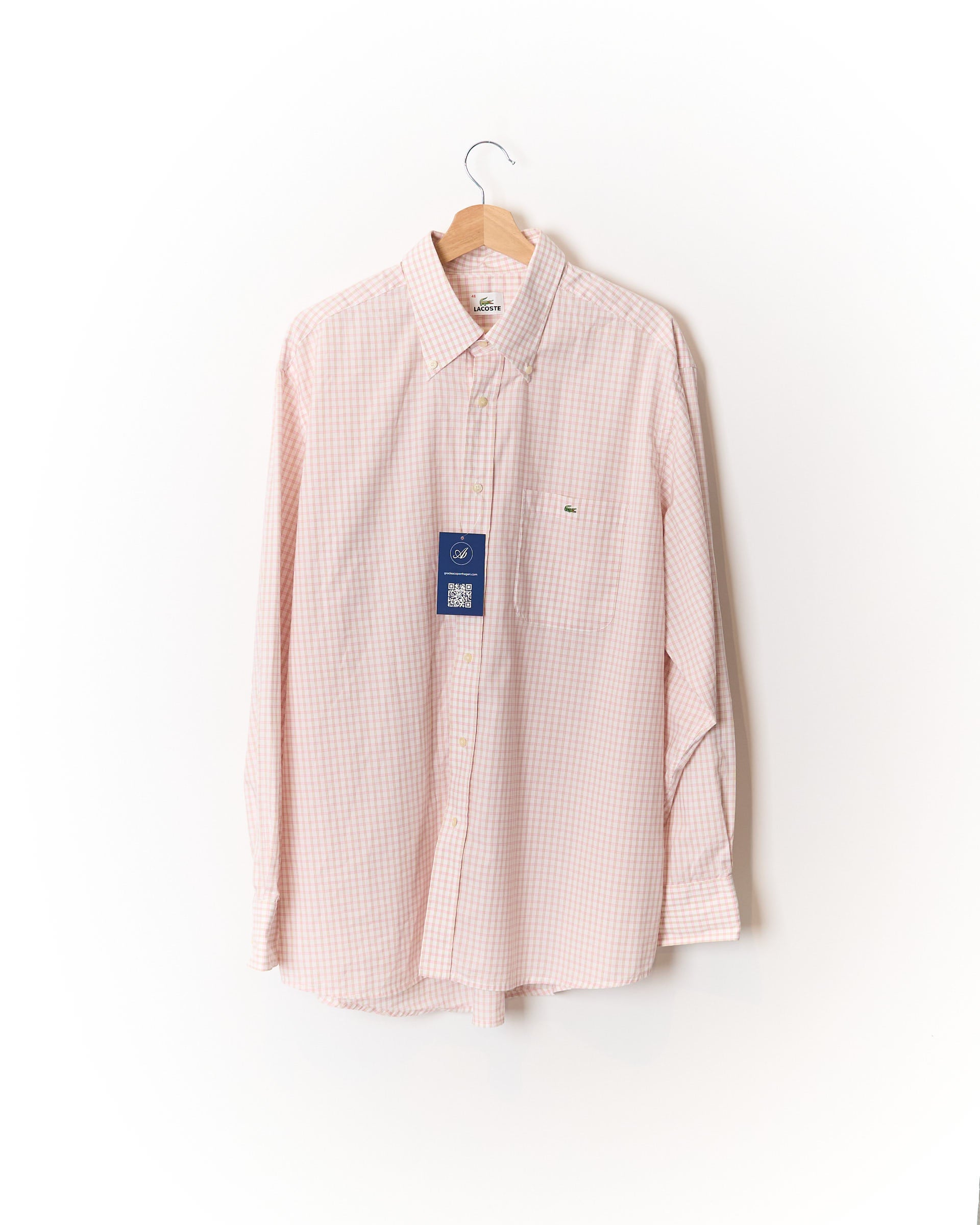 Lacoste Pink and White Checkered Button Down Cotton Shirt