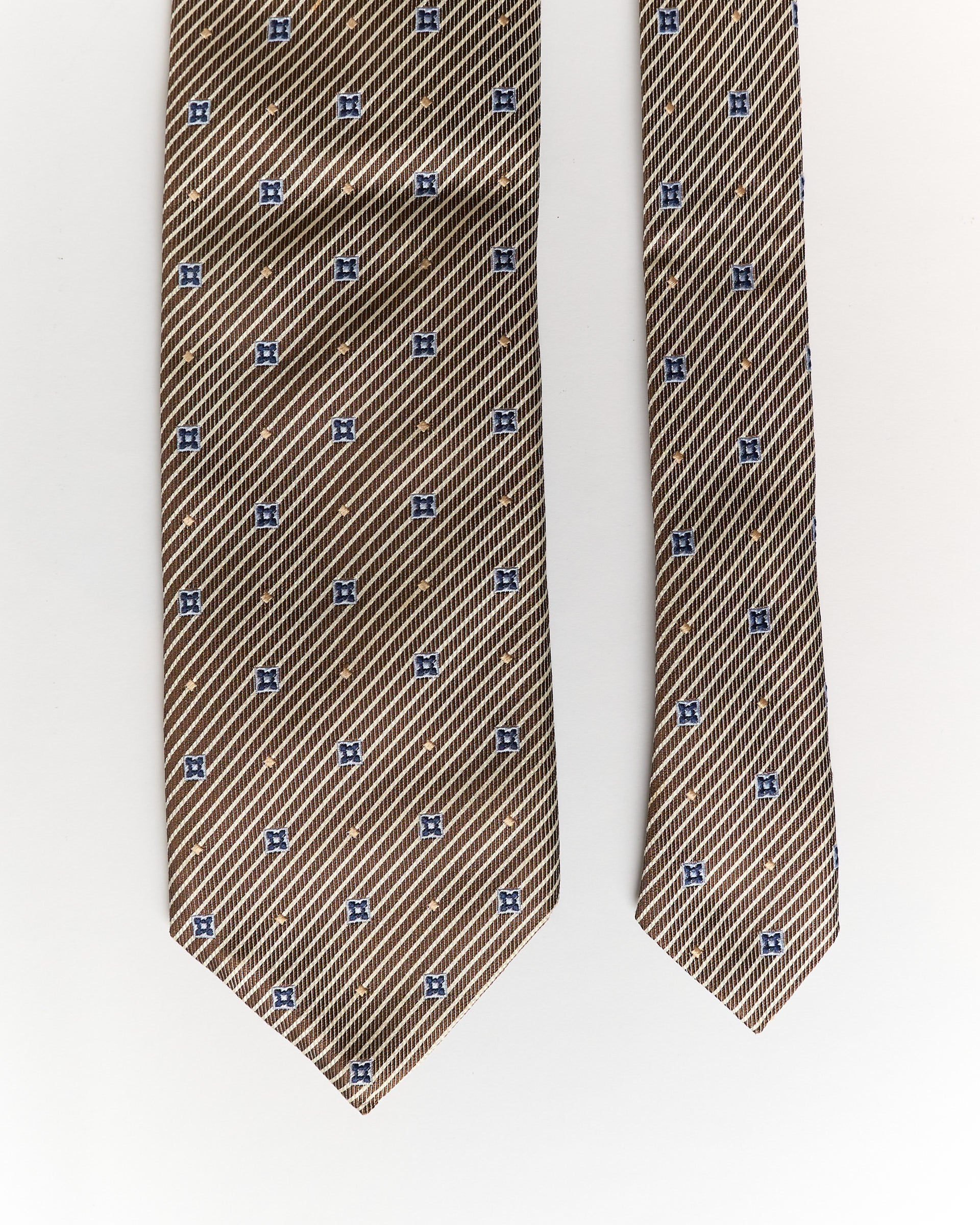 Pal Zileri Light Brown and White Striped and Dotted Silk Tie