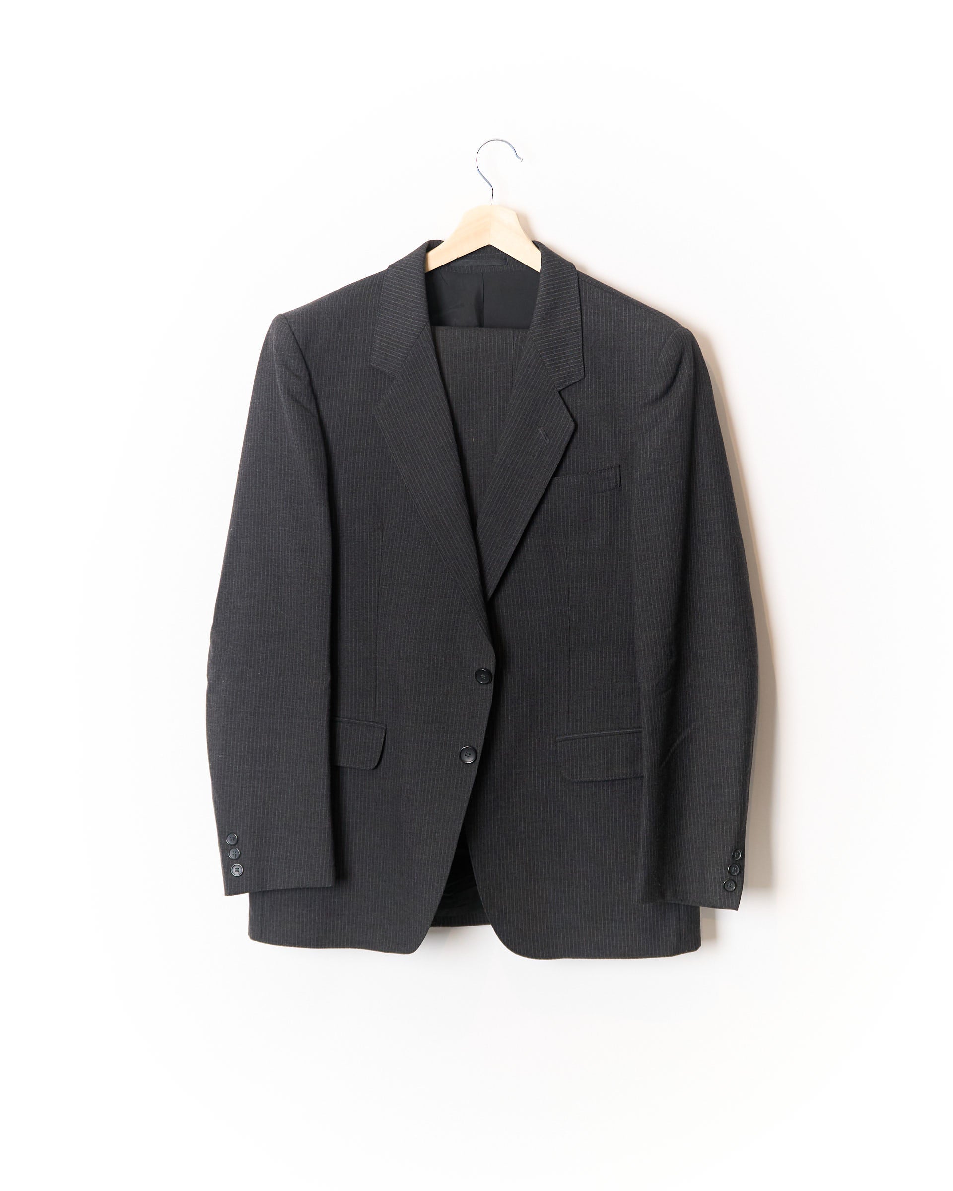 Dark Pinstripe Wide Leg Wool Suit