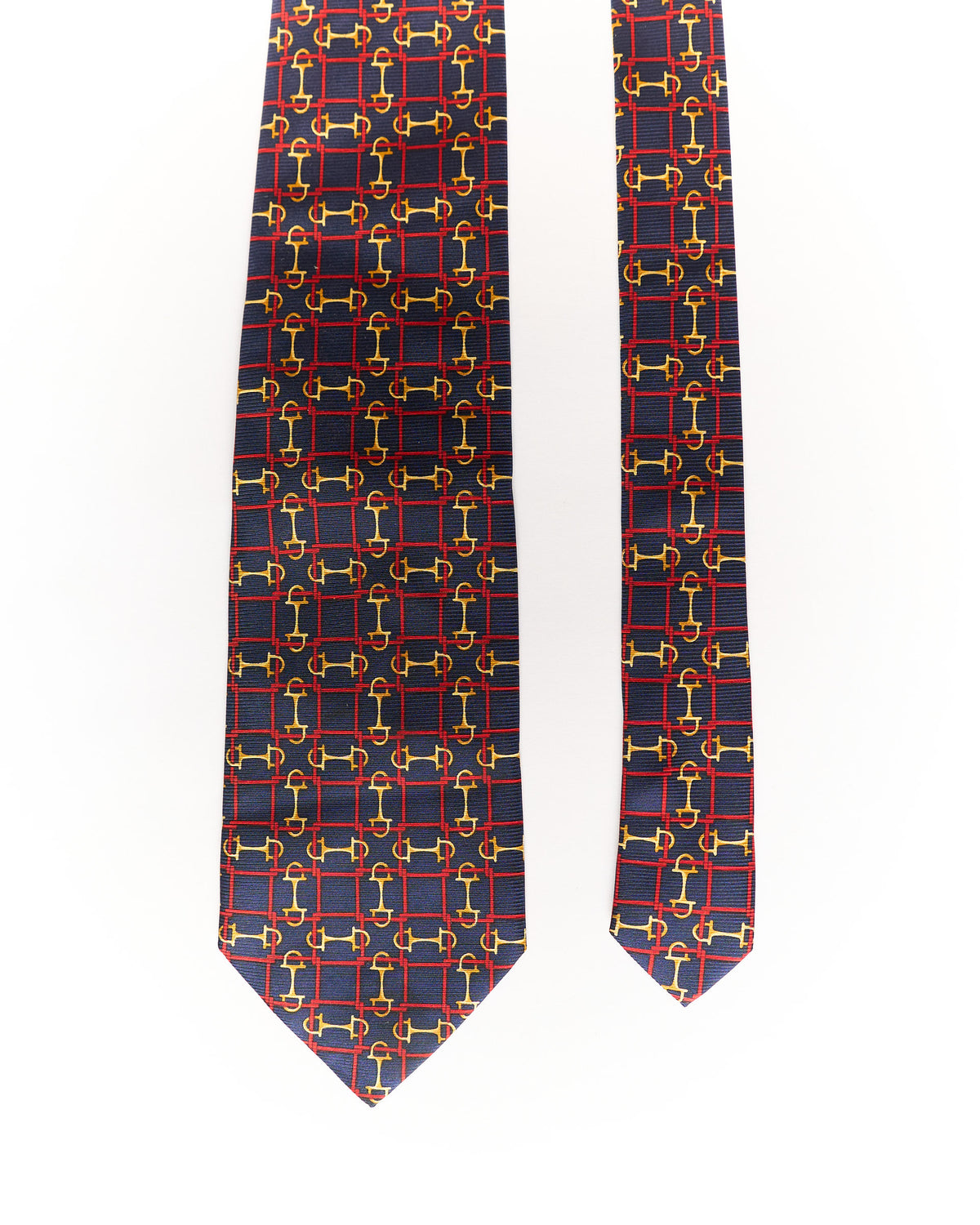 Pierre Balmain Navy Checkered Gold Chain Print Silk Tie