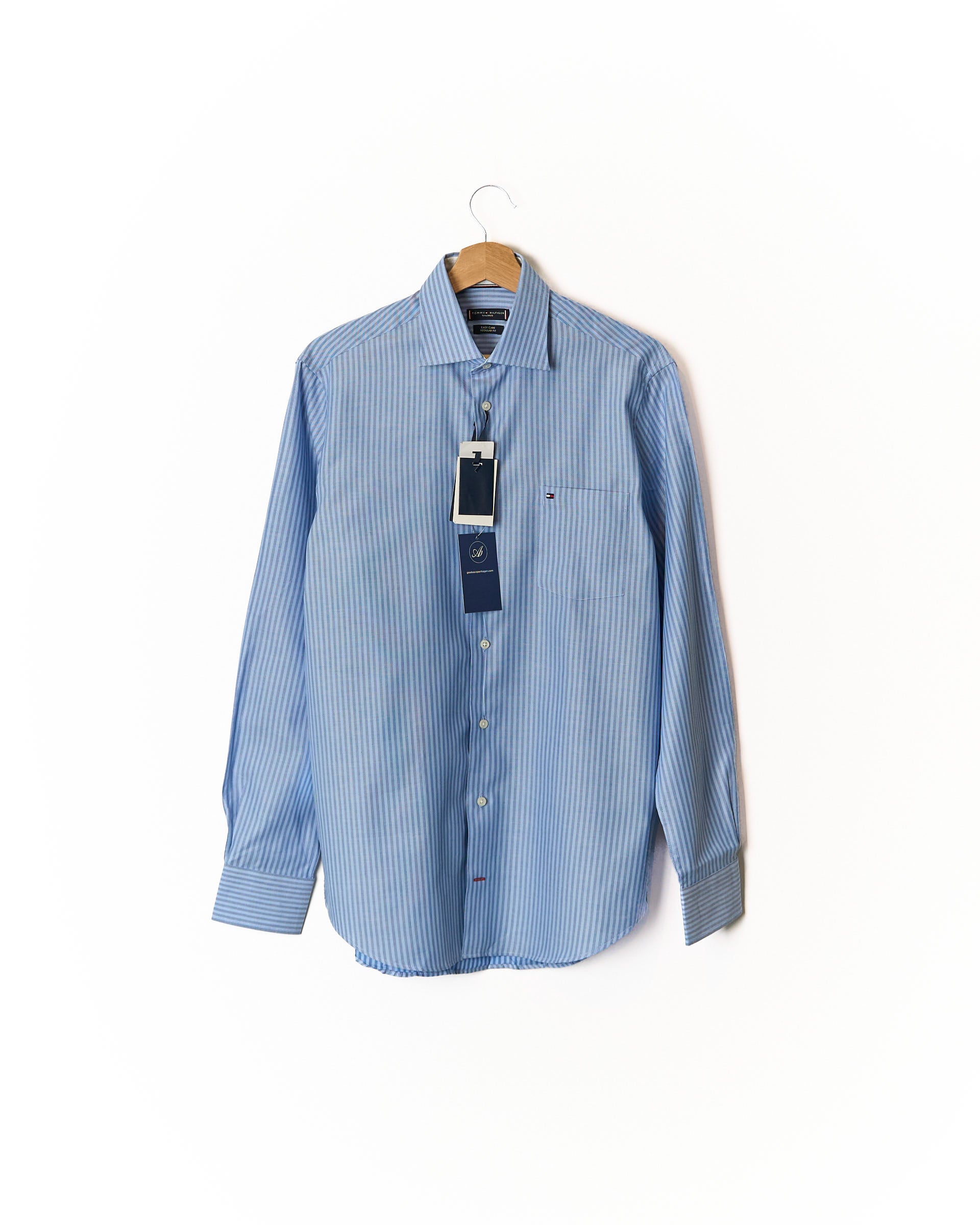 Tommy Hilfiger Tailored Hazy Blue Striped Ai Dobby Easy Care Regular Fit Cotton Shirt