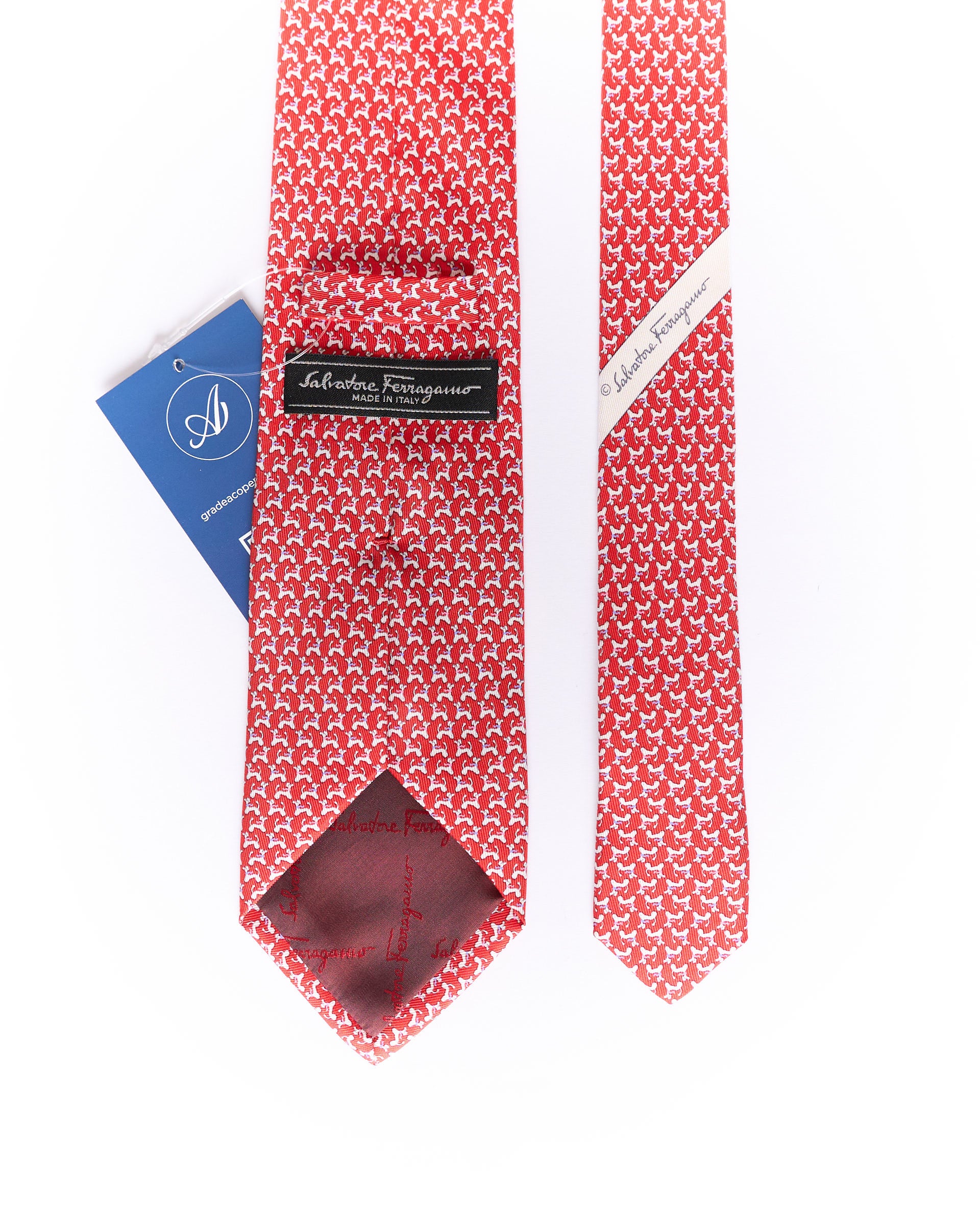 Salvatore Ferragamo Red Poodle Print Silk Tie