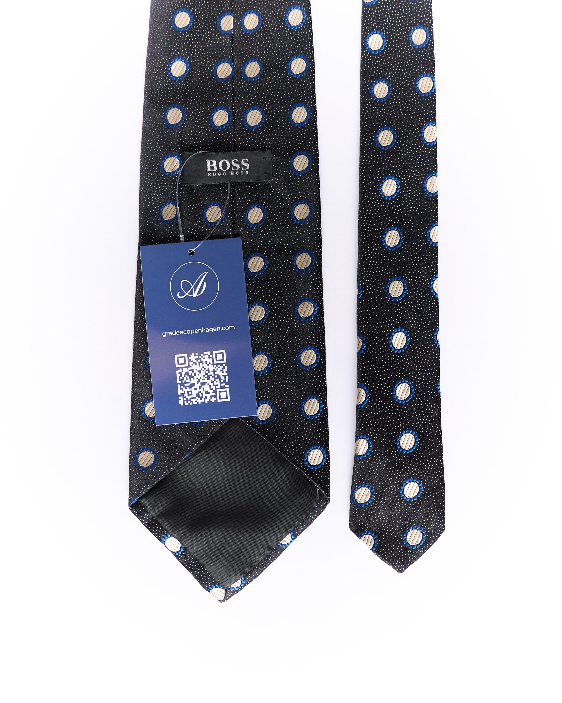 Hugo Boss Dark Grey, Beige and Blue Dotted Silk Tie