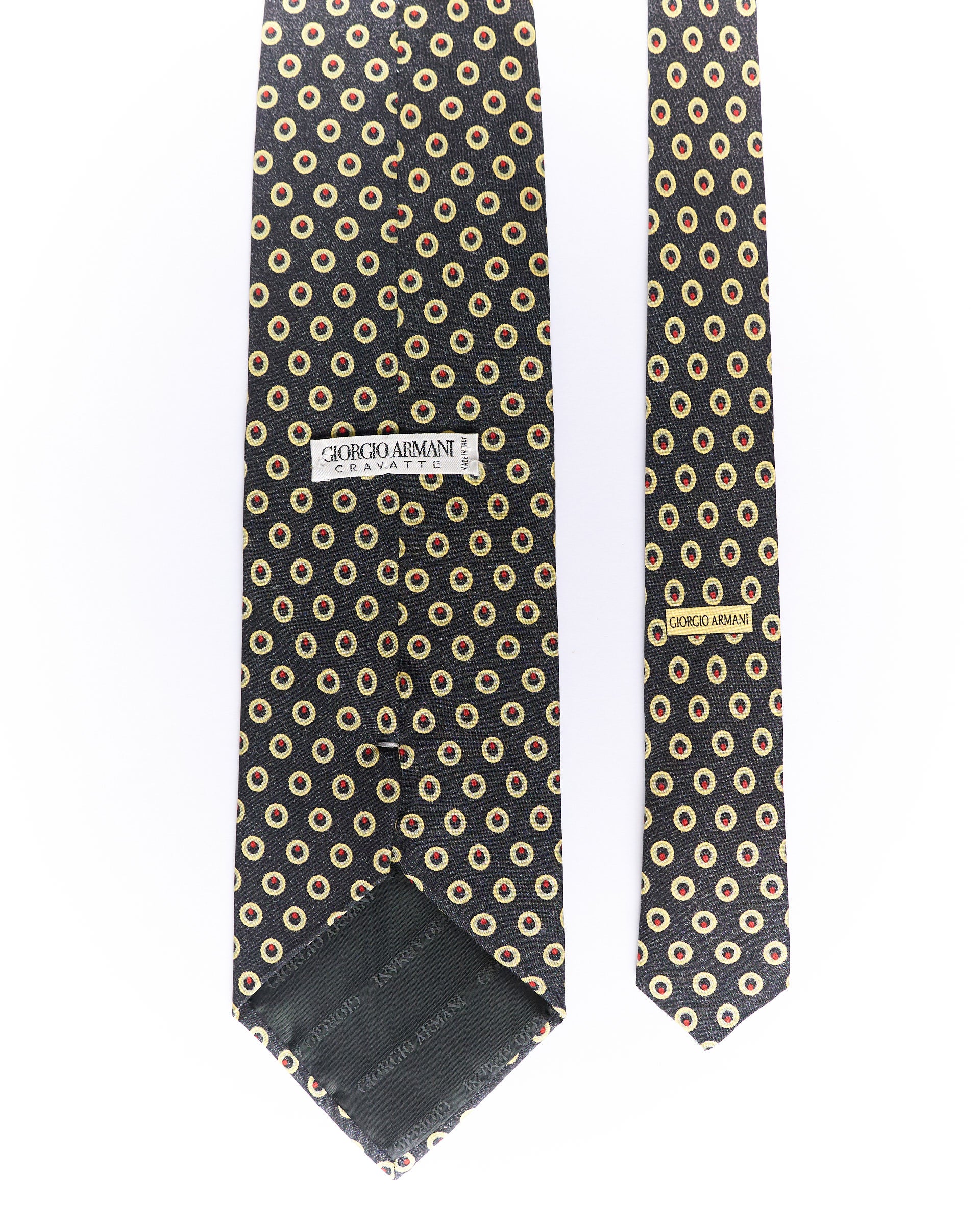Giorgio Armani Dark Grey, Yellow and Red Dotted Silk Tie