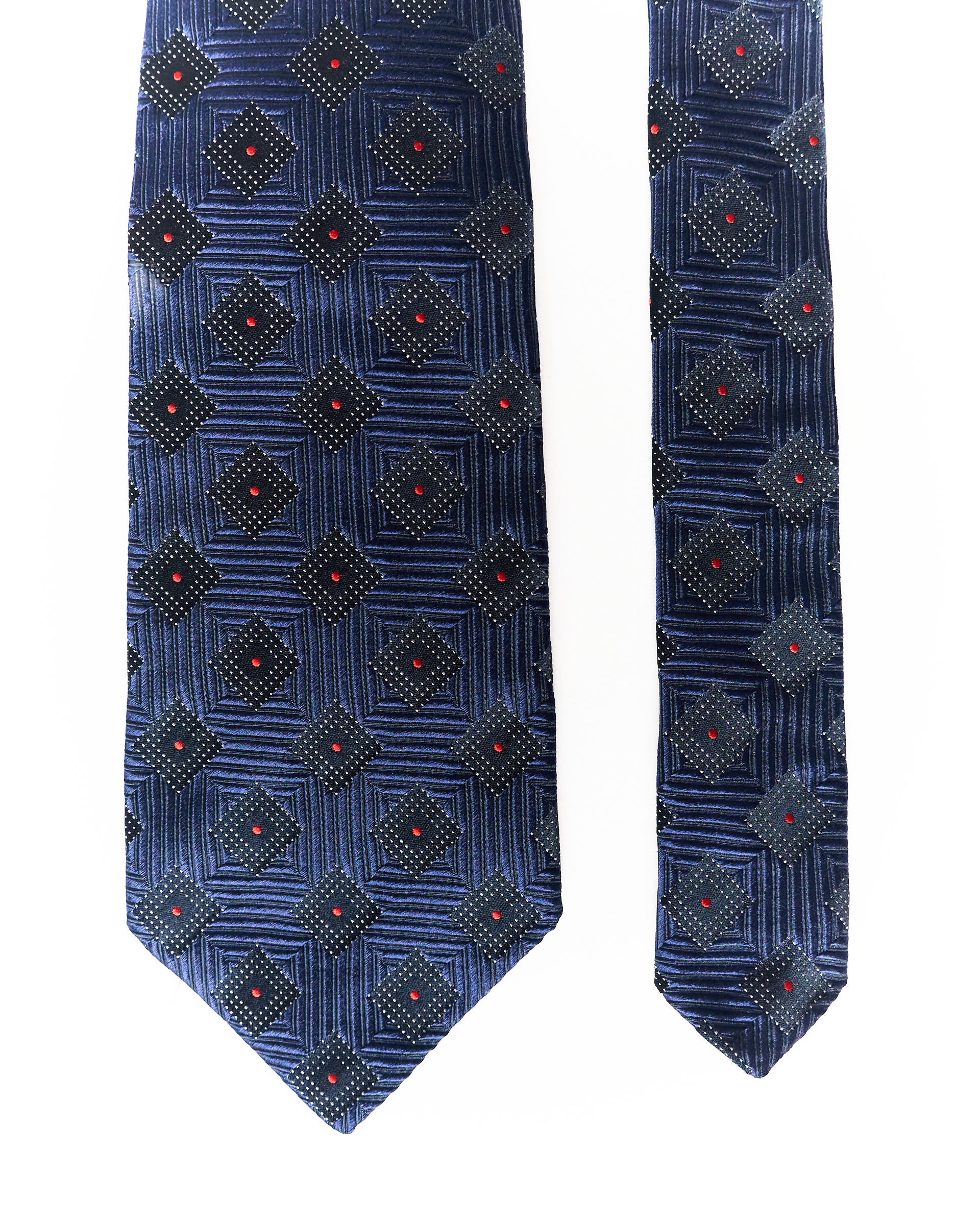 Hugo Boss Navy Checkered and Dotted Silk Tie